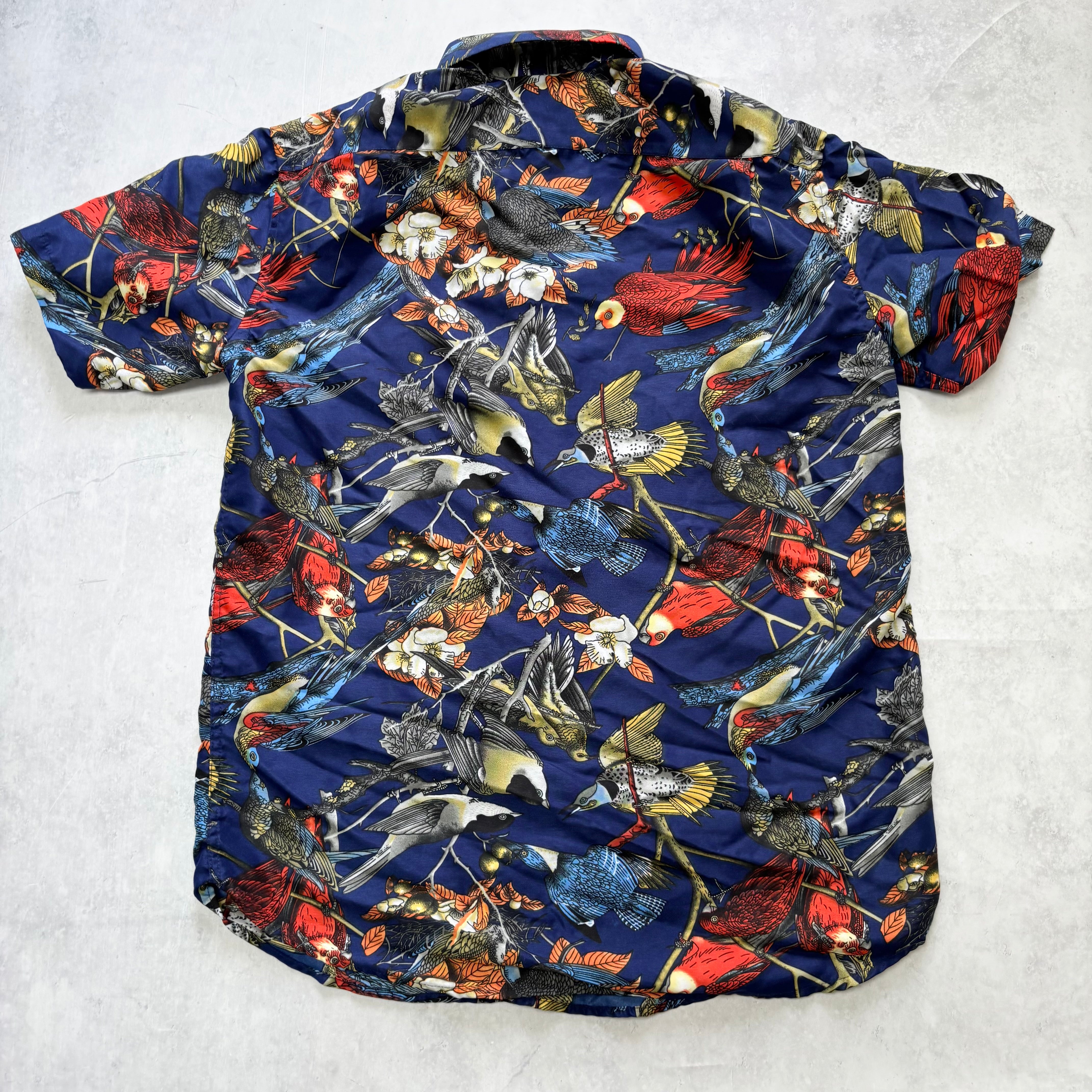 Hawaiian Shirt Mens Medium Blue Floral Aloha Short Sleeve Cotton (E)