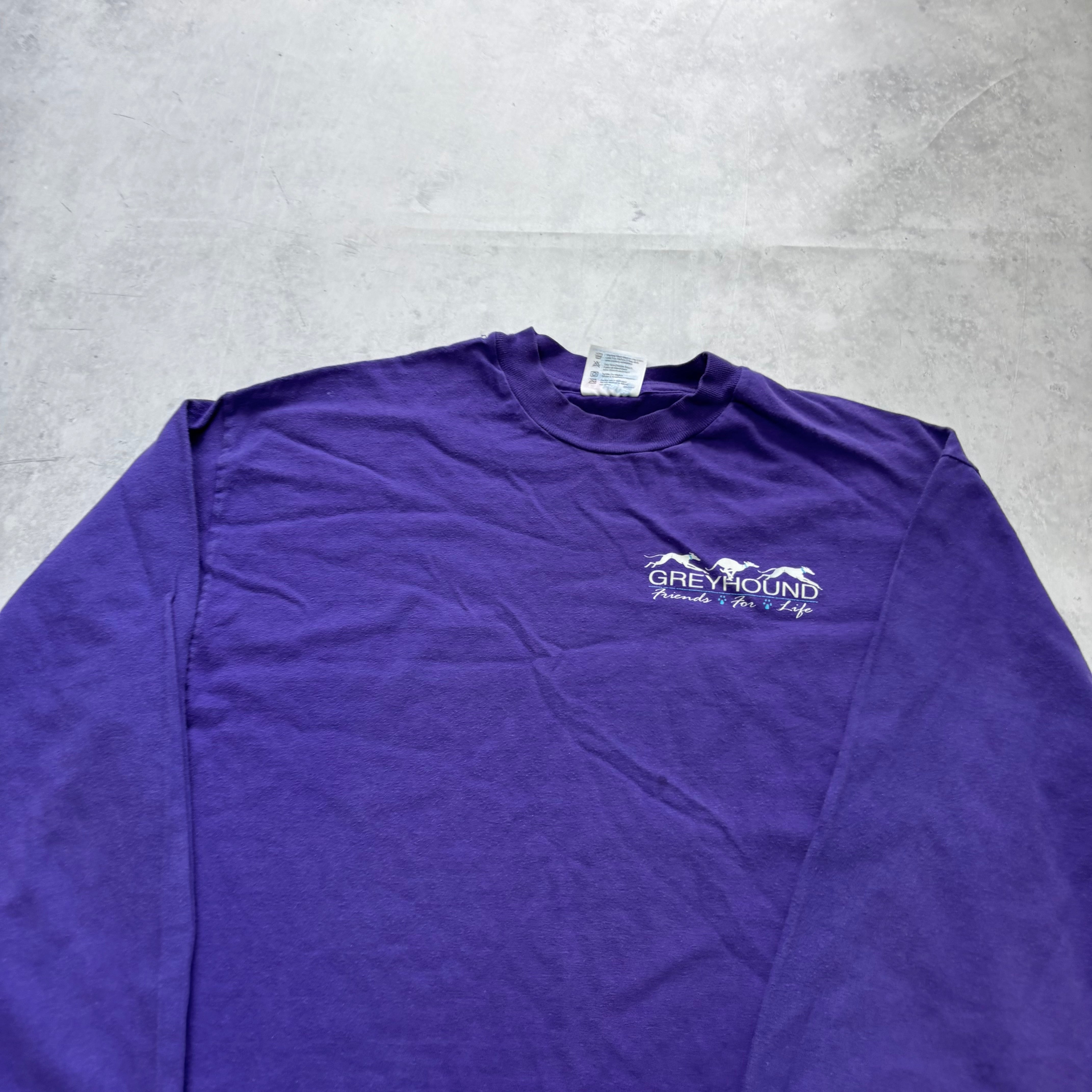 Vintage T Shirt Mens Medium Purple Single Stitch Graphic Print 90s Longsleeve