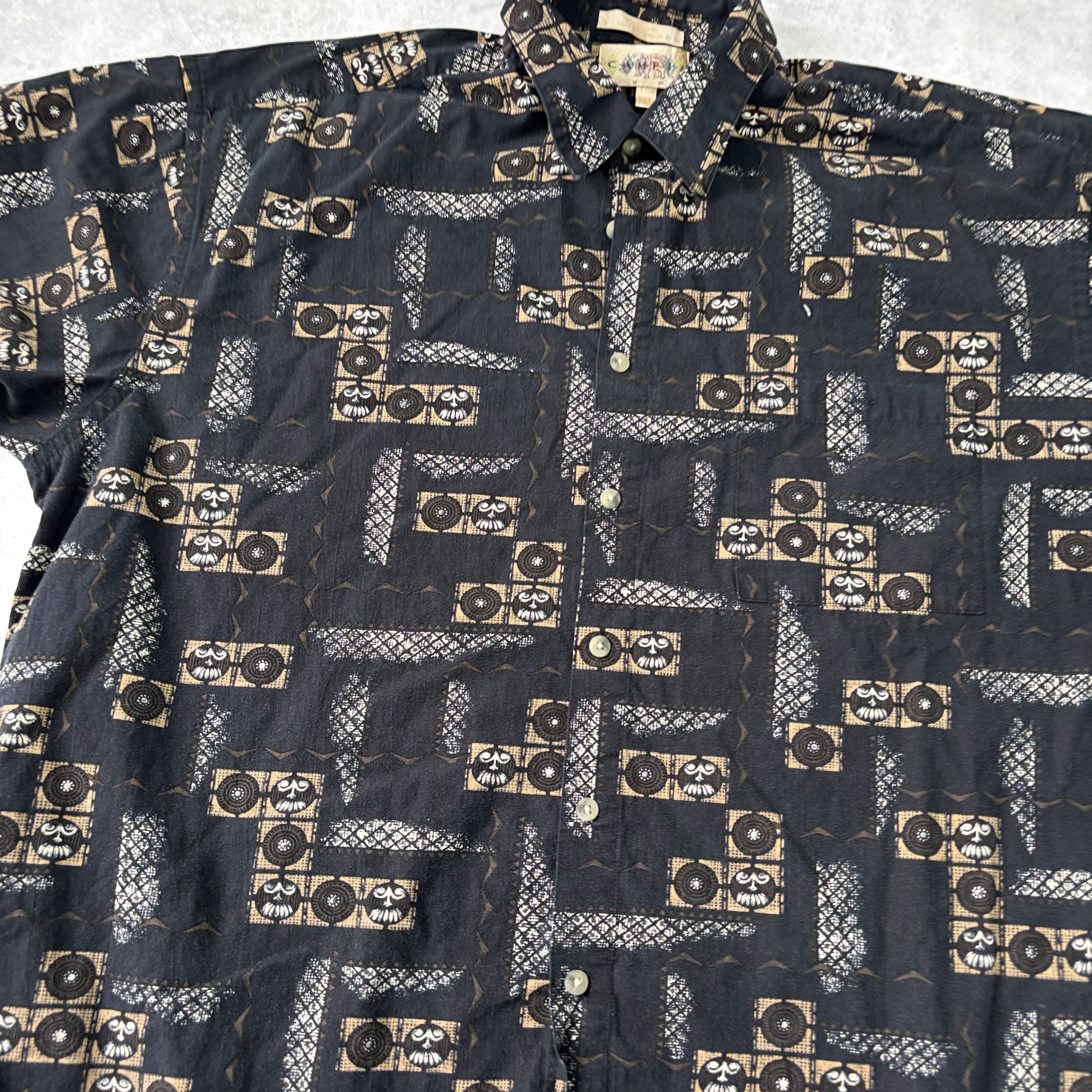 Vintage Hawaiian Shirt Mens XXL Black Floral Short Sleeve Campia Cotton (E)