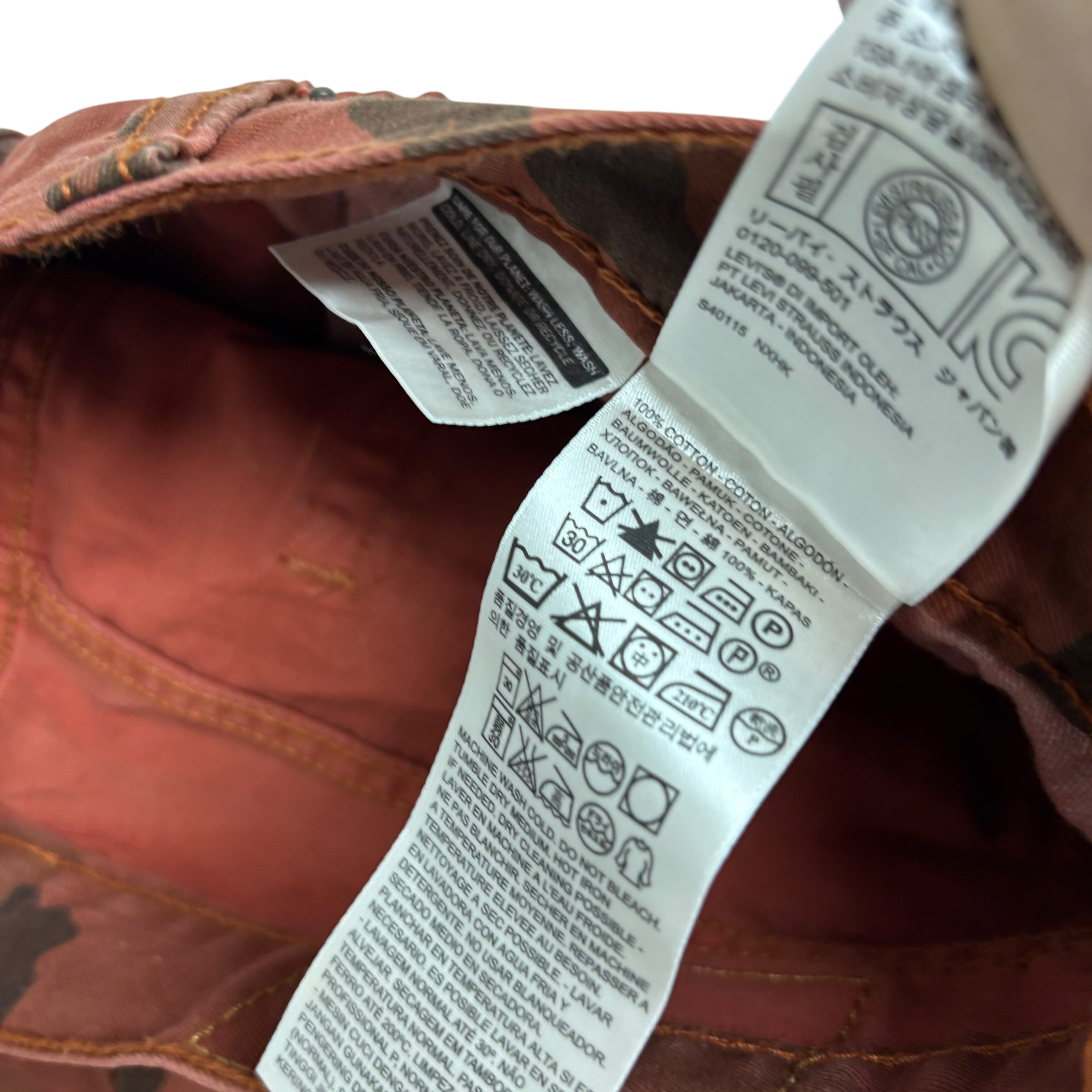 Levis 511 Trousers W34 L32 Mens Red Camoflage Slim Fit Cotton Pants (E)