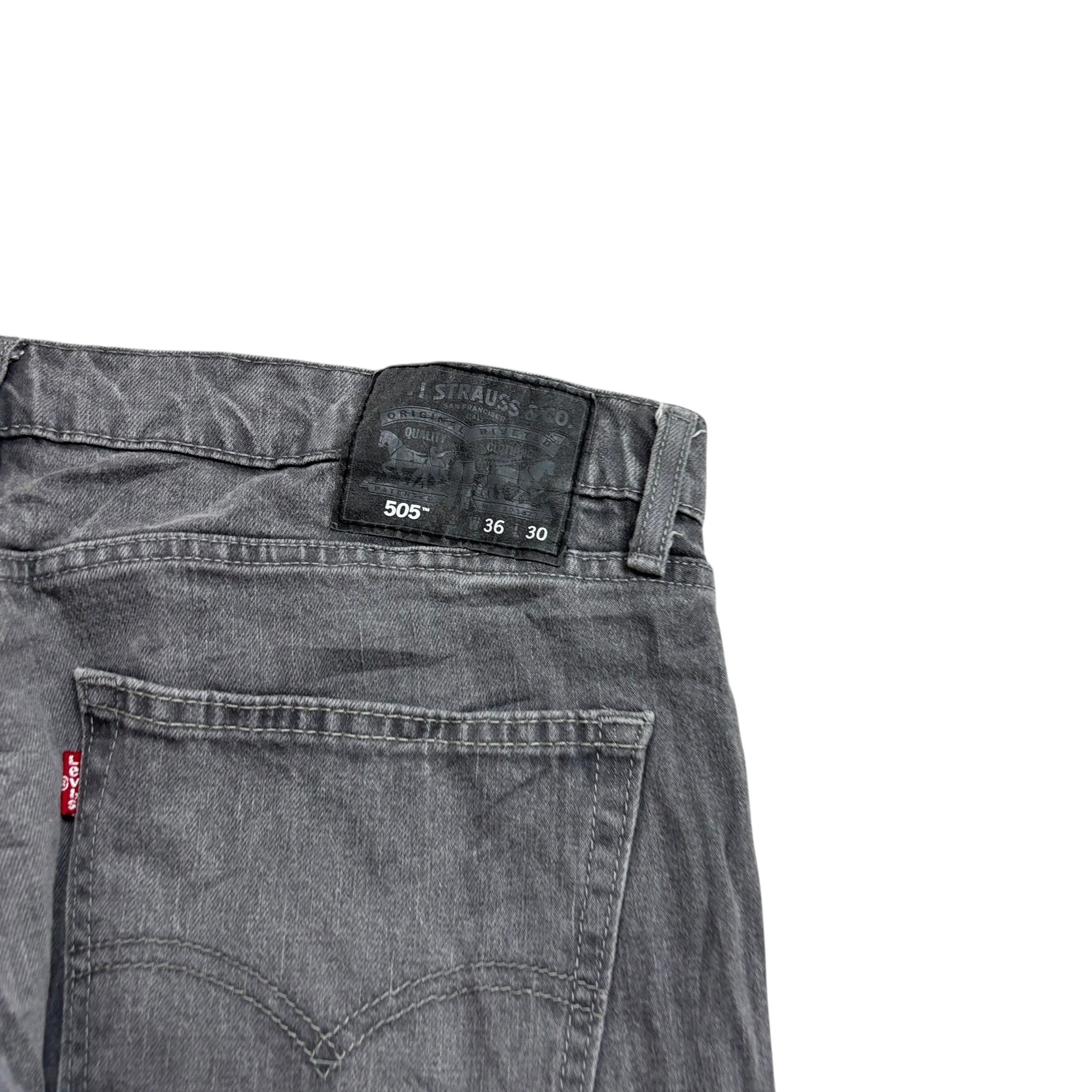 Levis 505 Jeans W36 L30 Mens Grey Regular Straight Fit Stretch Denim (E)