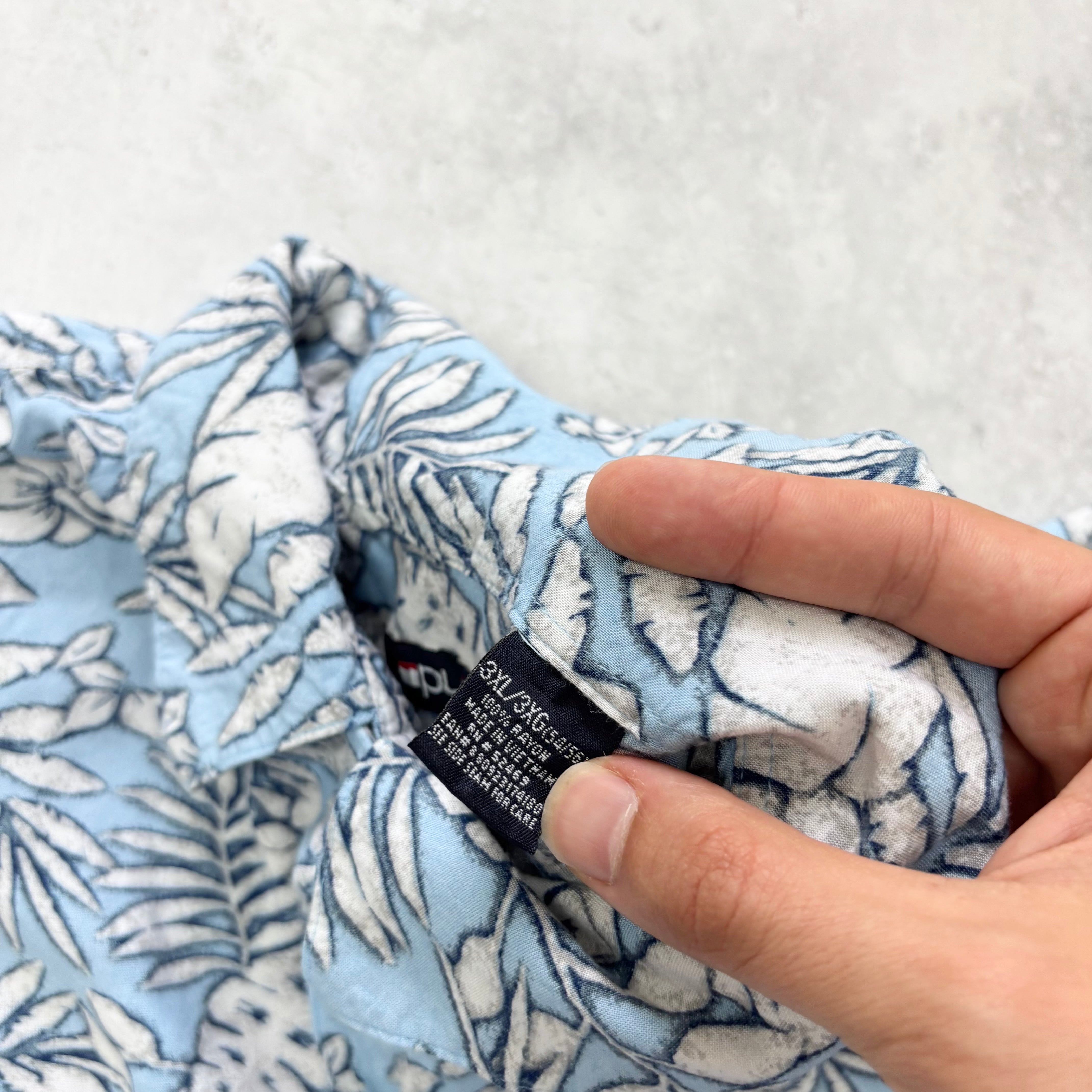 Vintage Hawaiian Shirt Mens 3XL Blue Floral Aloha Short Sleeve Rayon (E)