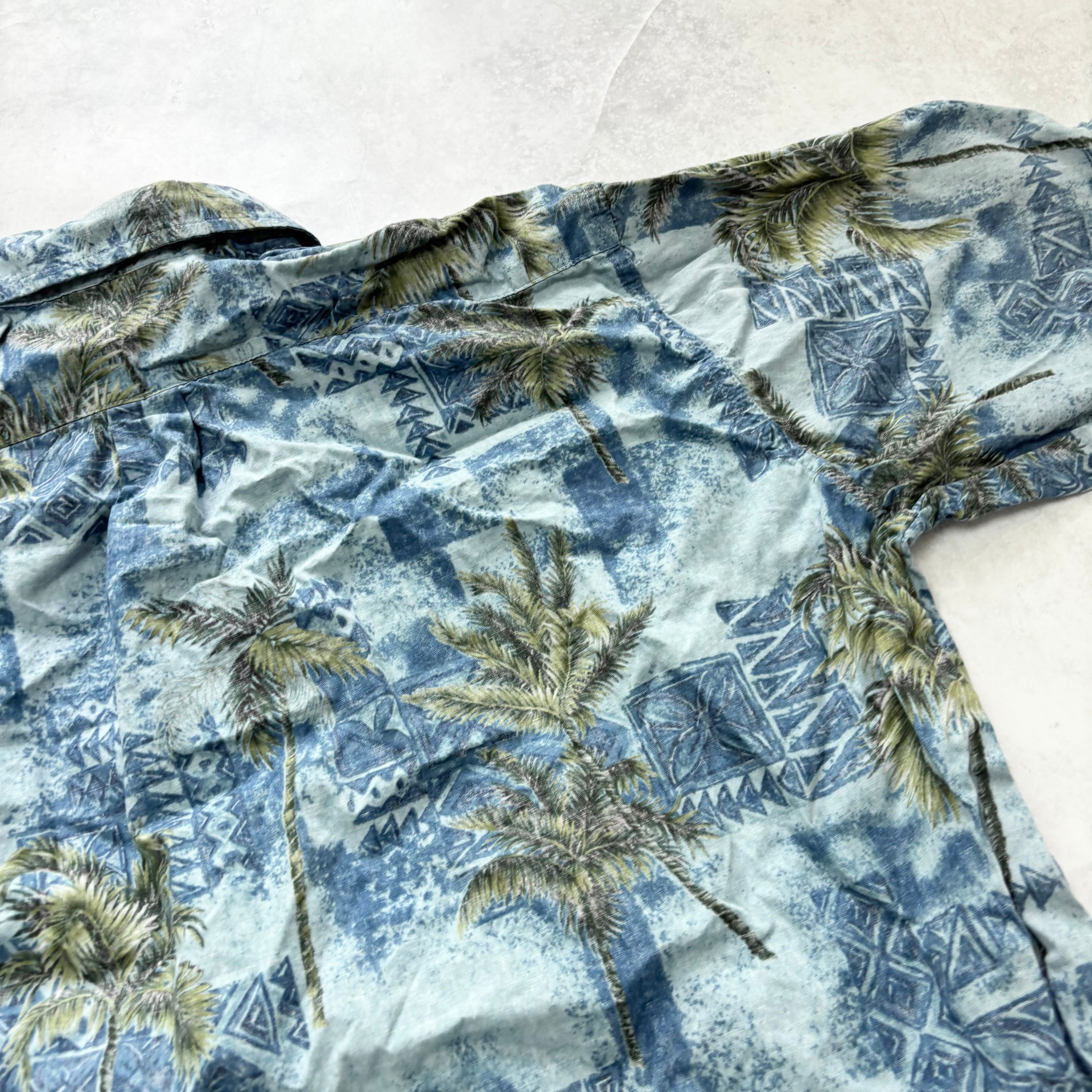 Vintage Hawaiian Shirt Mens XL Blue Floral Aloha Short Sleeve Cotton (E)