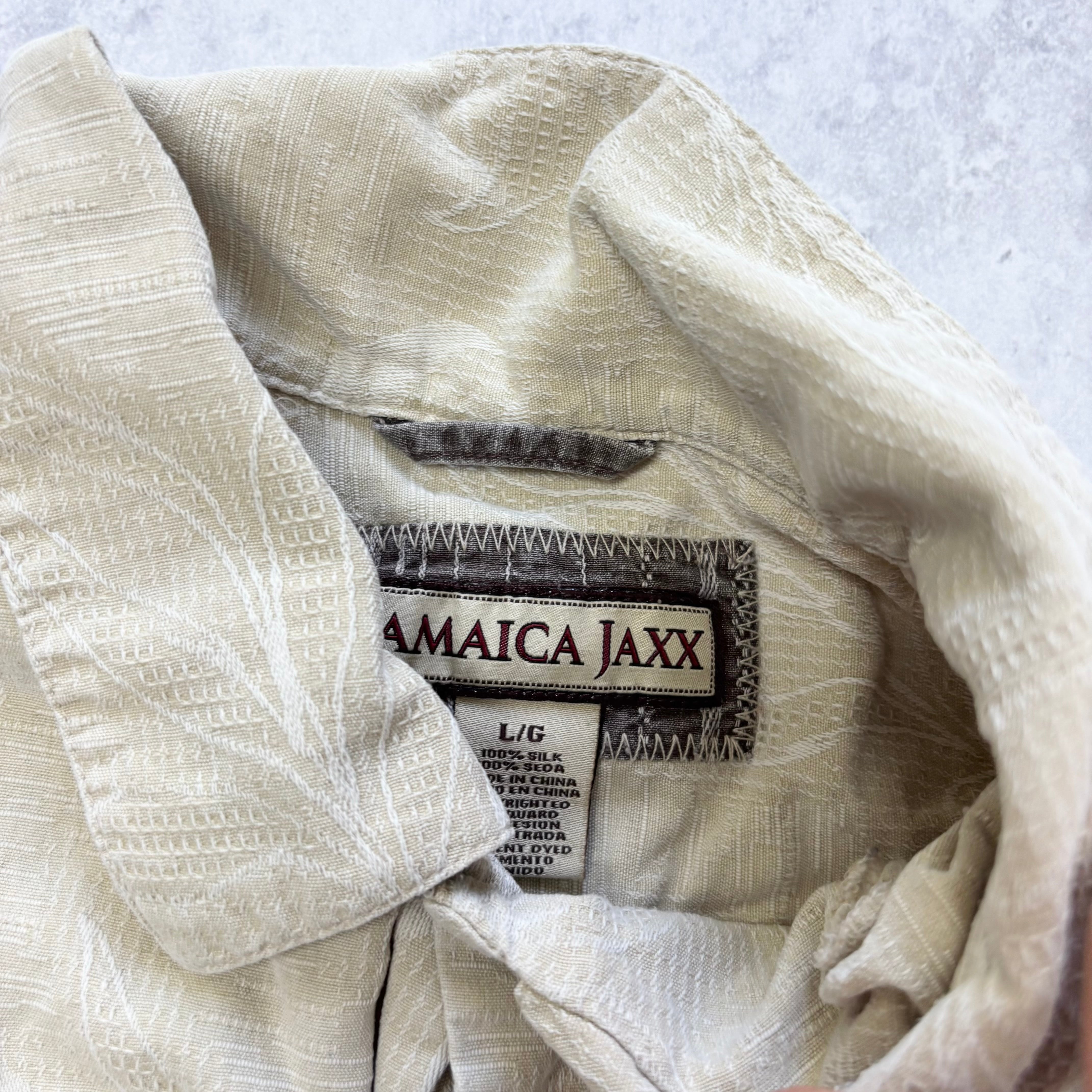 Vintage Hawaiian Shirt Mens Large Beige Silk Floral Aloha Short Sleeve (E)