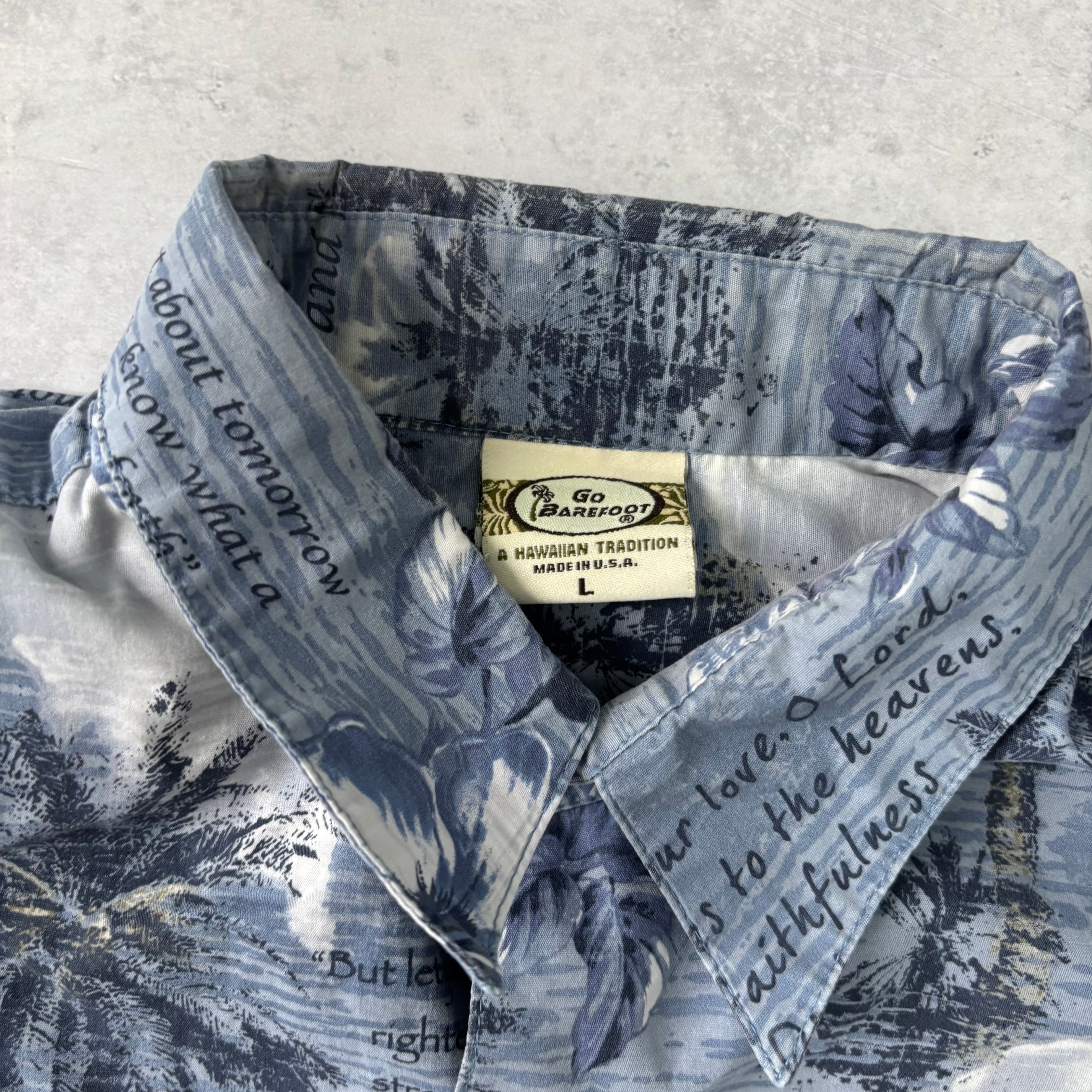 Vintage Hawaiian Shirt Mens XL Blue Floral Aloha Short Sleeve Go Barefoot (E)