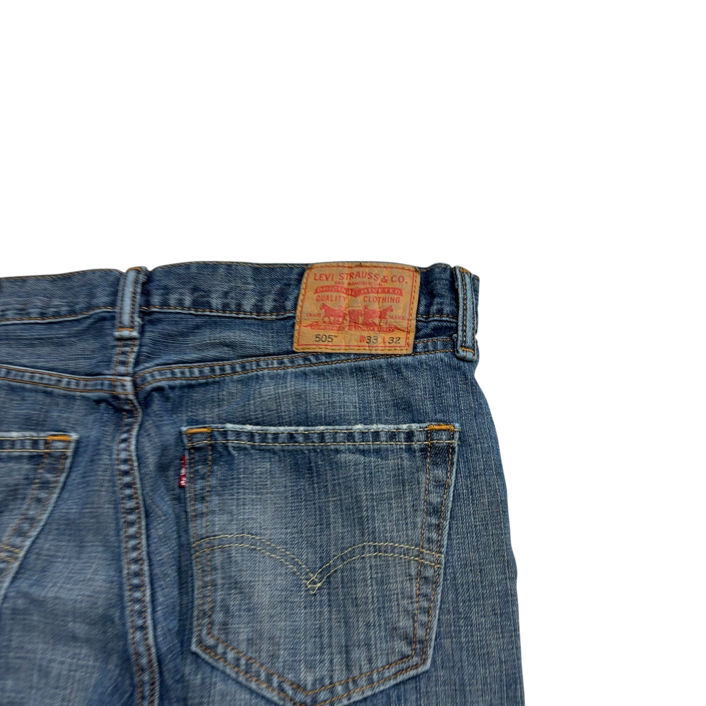 Levis 505 Jeans W33 L32 Mens Dark Blue Regular Straight Fit Vintage Denim