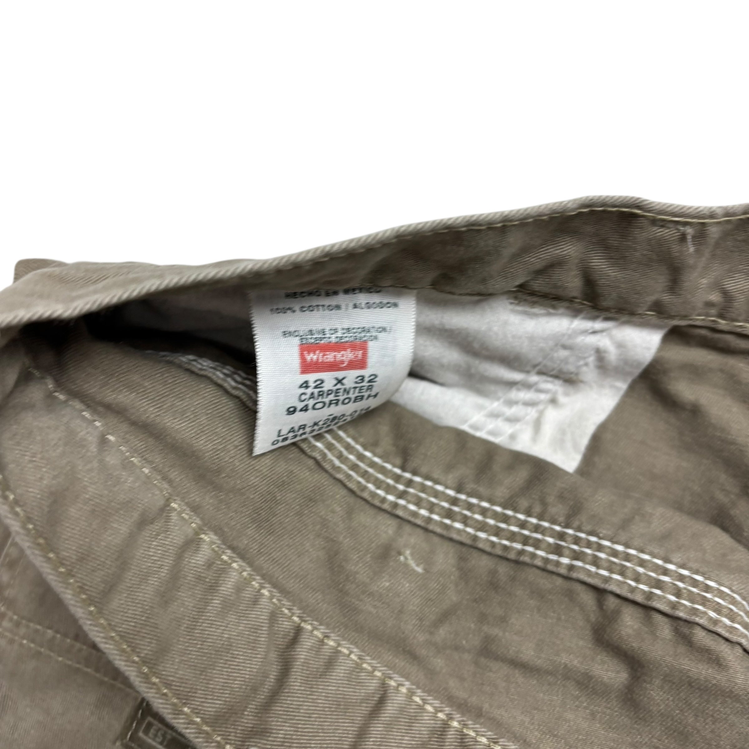 Wrangler Carpenter Trousers W42 L32 Mens Beige Relaxed Baggy Fit Pants (E)