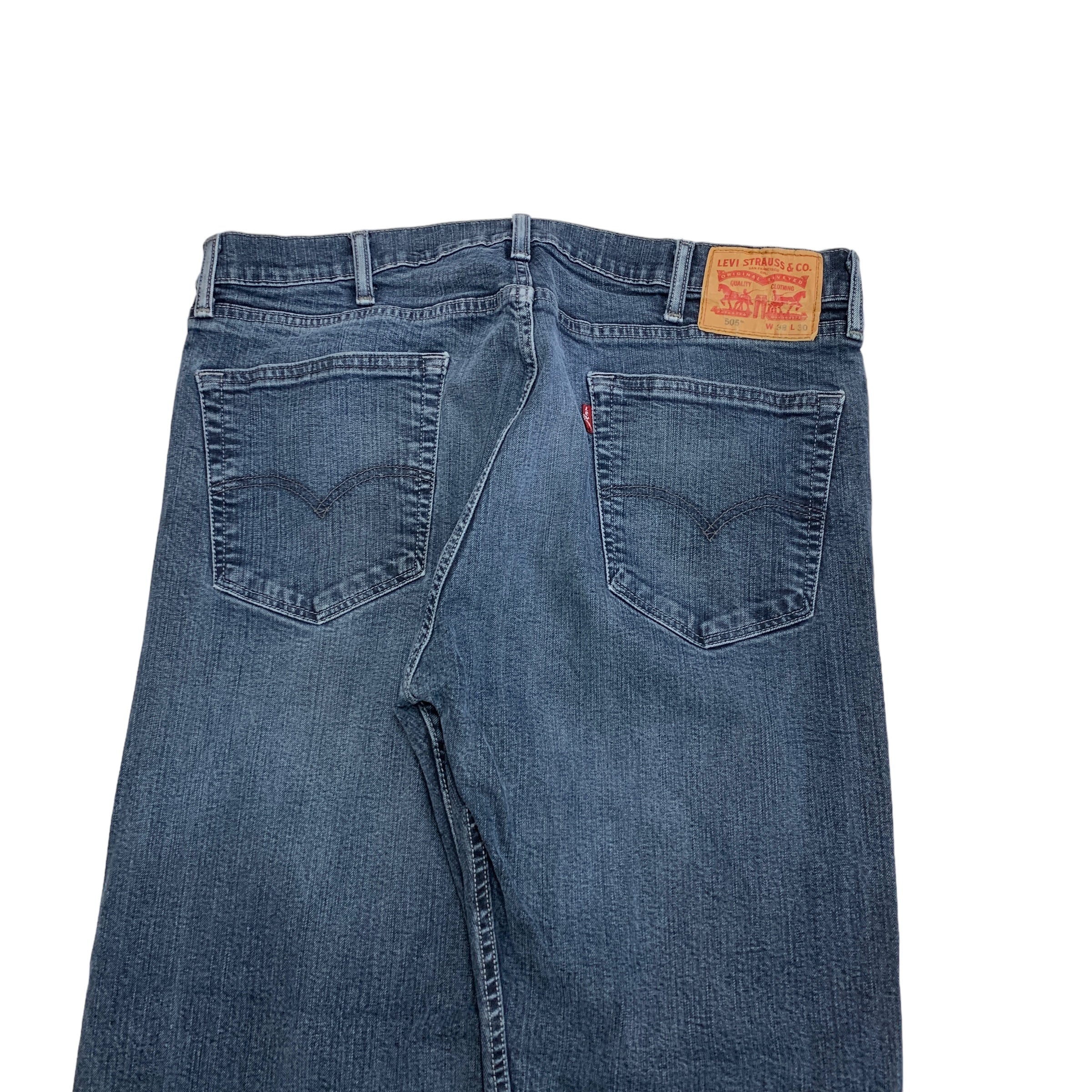 Levis 505 Jeans W38 L30 Mens Dark Blue Regular Straight Fit Stretch Denim