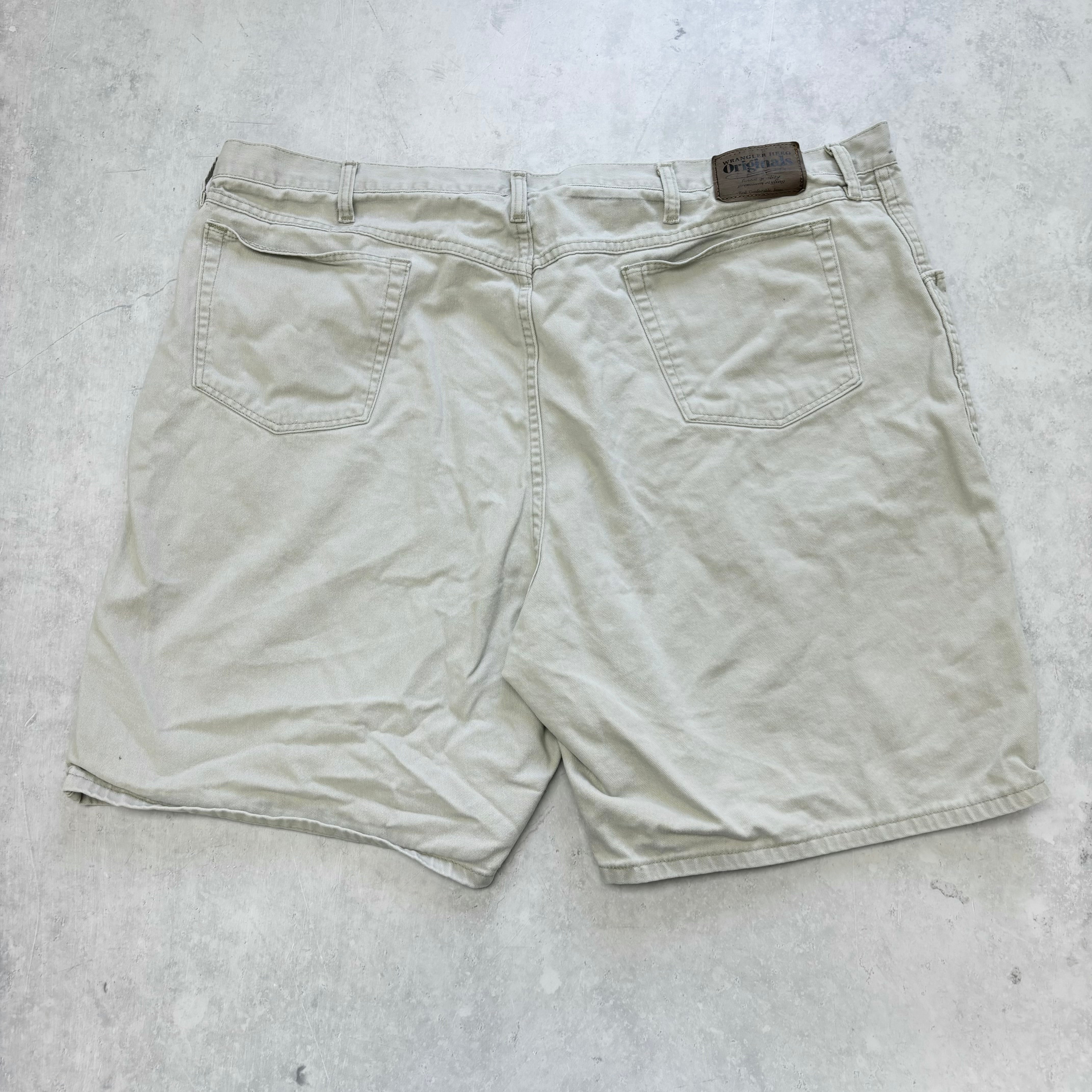 Vintage Wrangler Jorts W46 Mens Denim Shorts Cream Grey Baggy Relaxed Fit