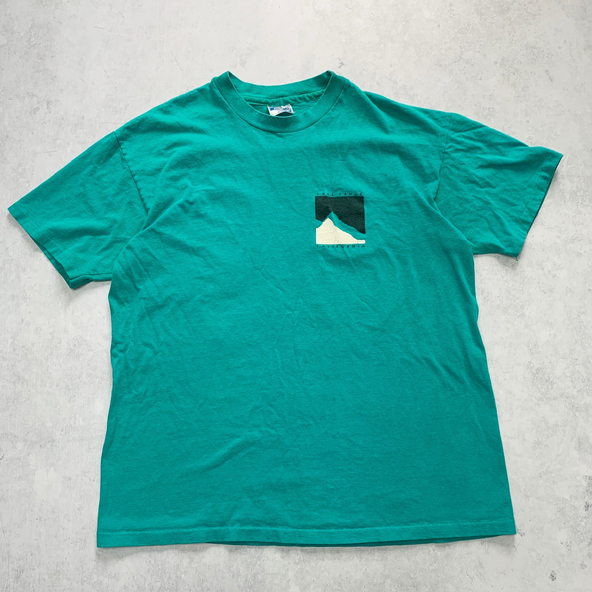 Vintage T Shirt Mens Large Turquoise Blue Single Stitch Graphic Print 90s Tourist