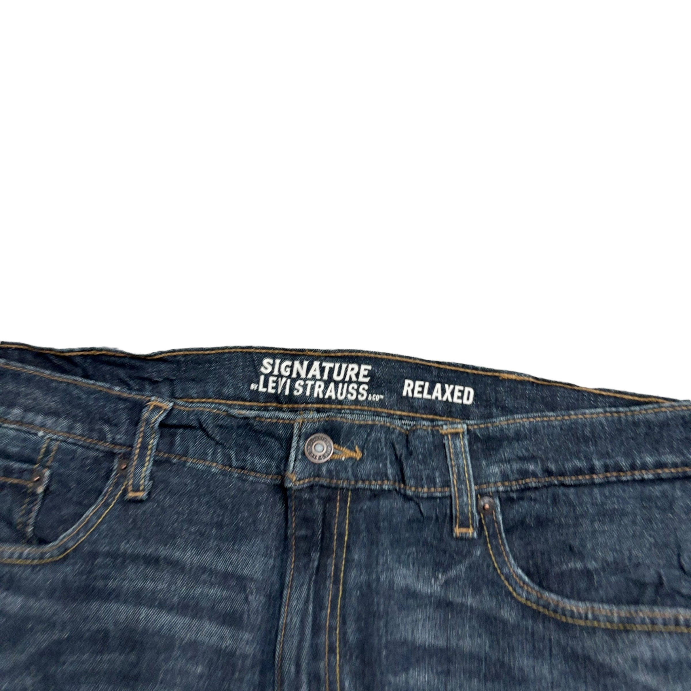 Levis Signature Jeans W38 L30 Mens Dark Blue Relaxed Straight Stretch Denim (E)