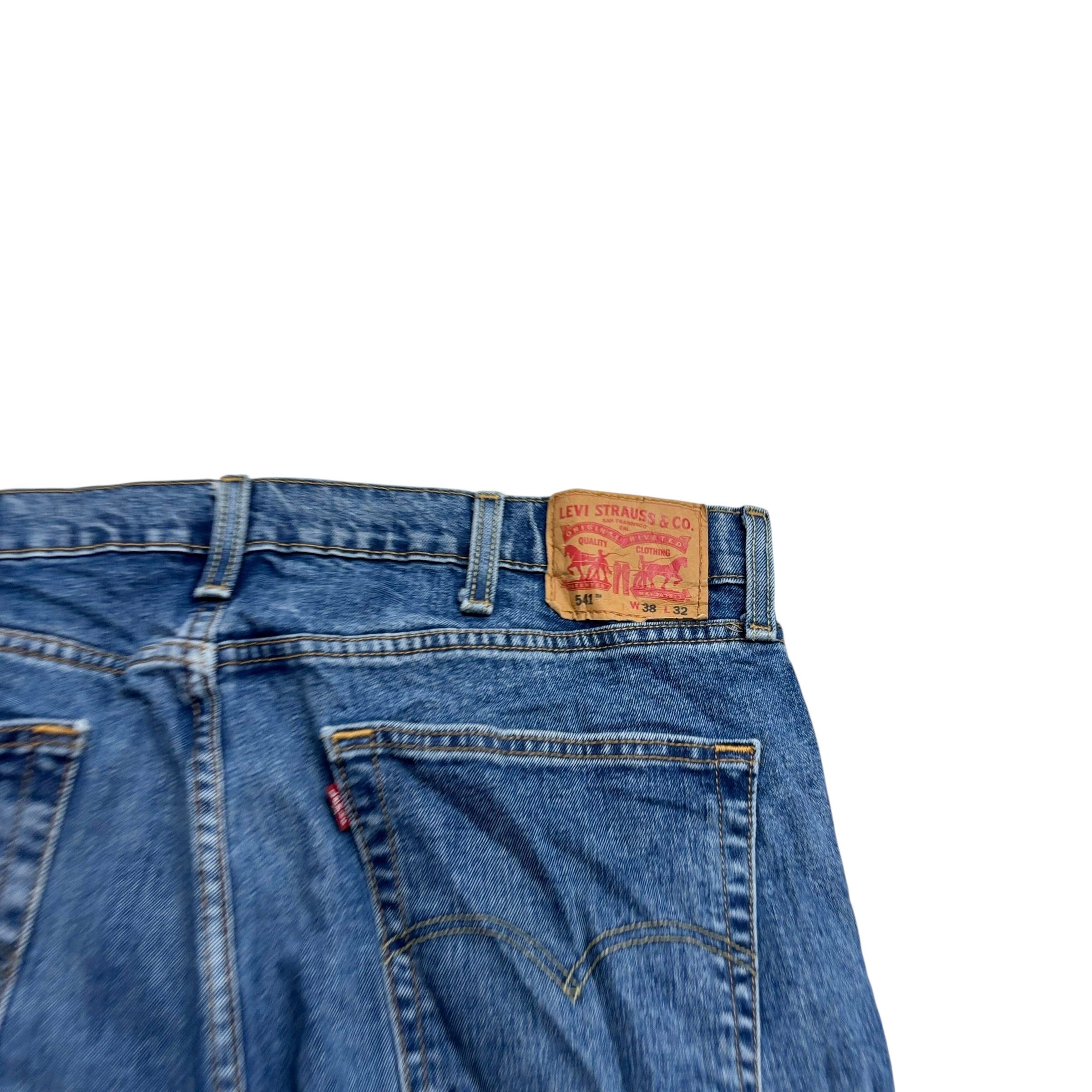 Levis 541 Jeans W38 L32 Mens Mid Blue Athletic Tapered Fit Stretch Denim