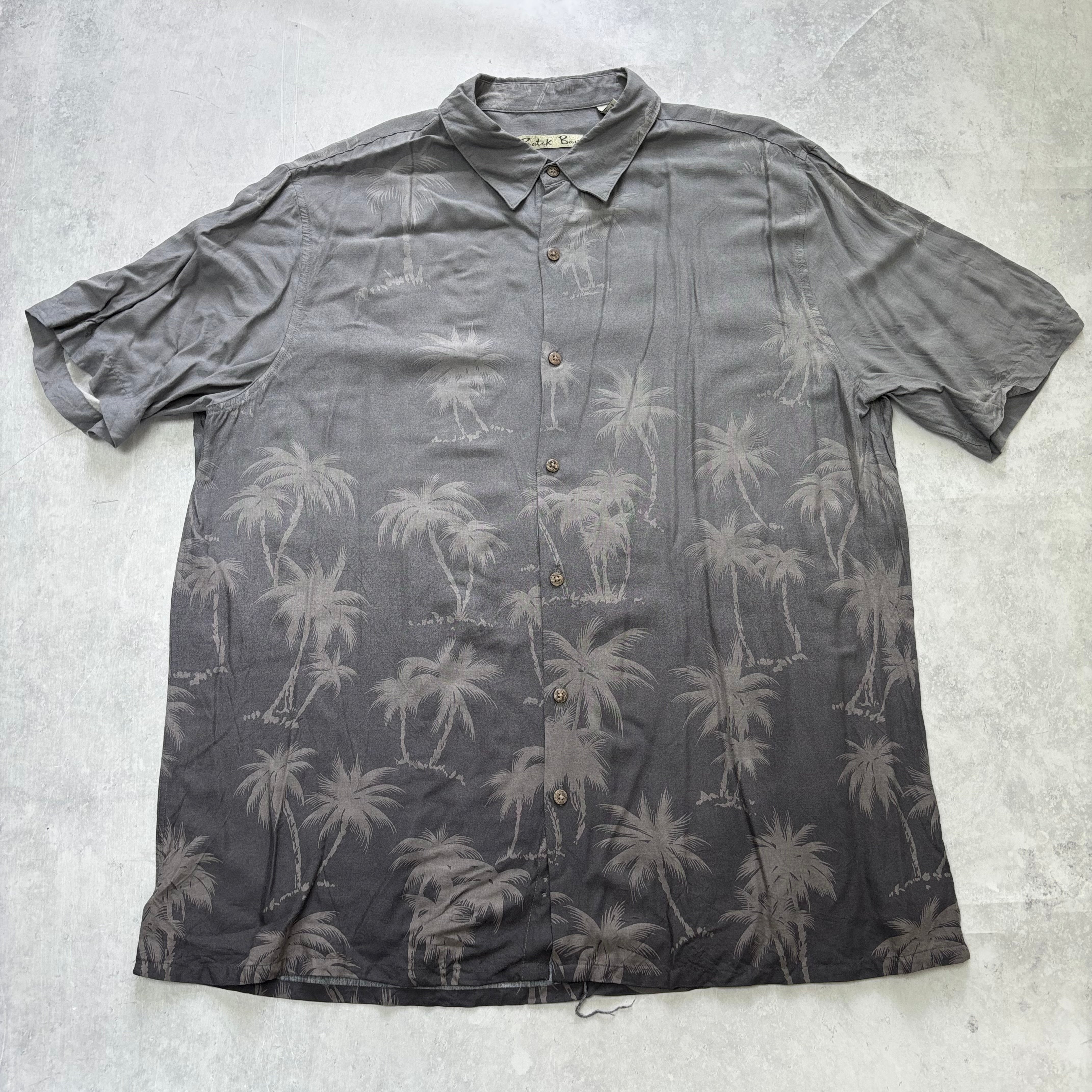 Vintage Hawaiian Shirt Mens XL Grey Floral Aloha Short Sleeve Rayon (E)