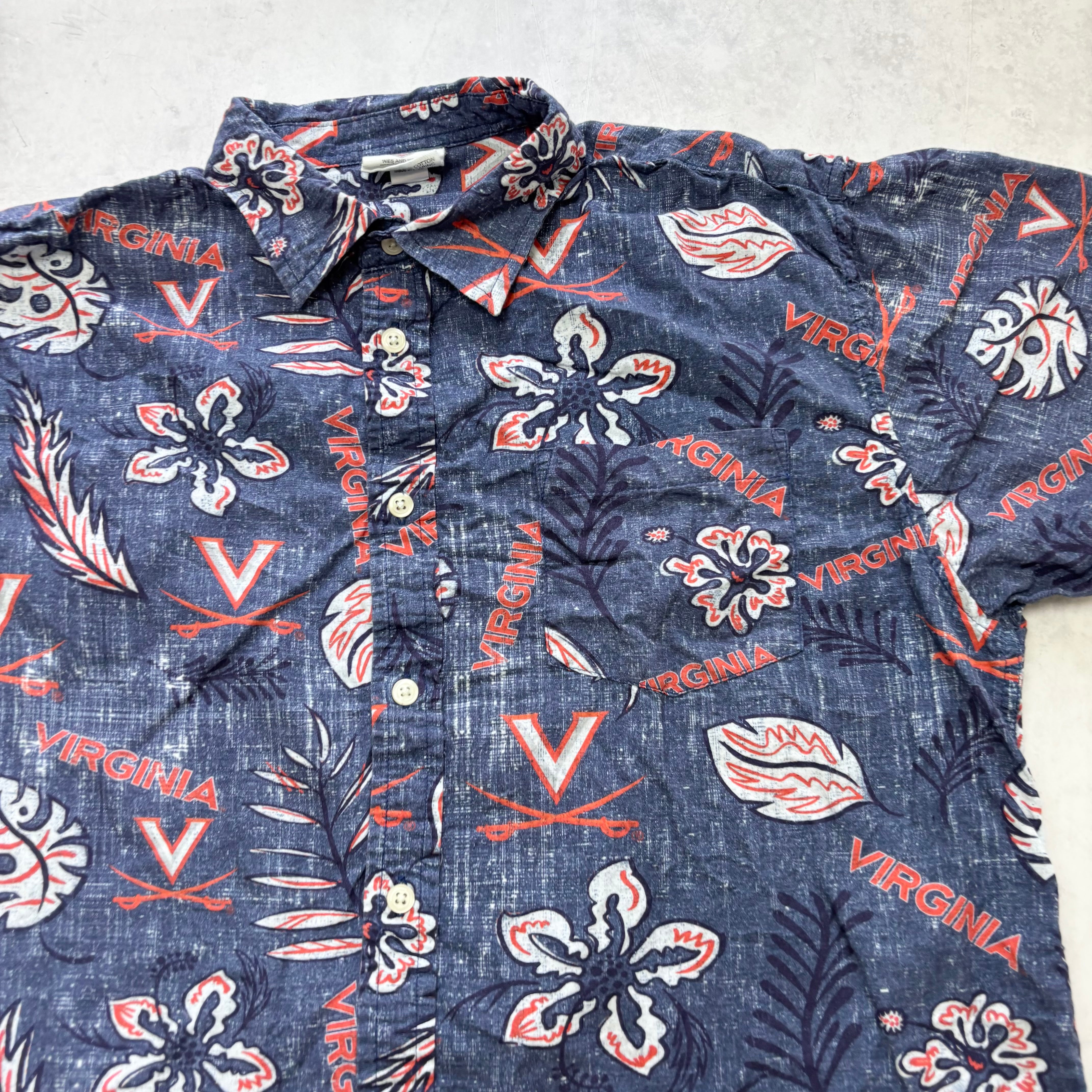 Hawaiian Shirt Mens Medium Blue Floral Aloha Short Sleeve Viscose (E)