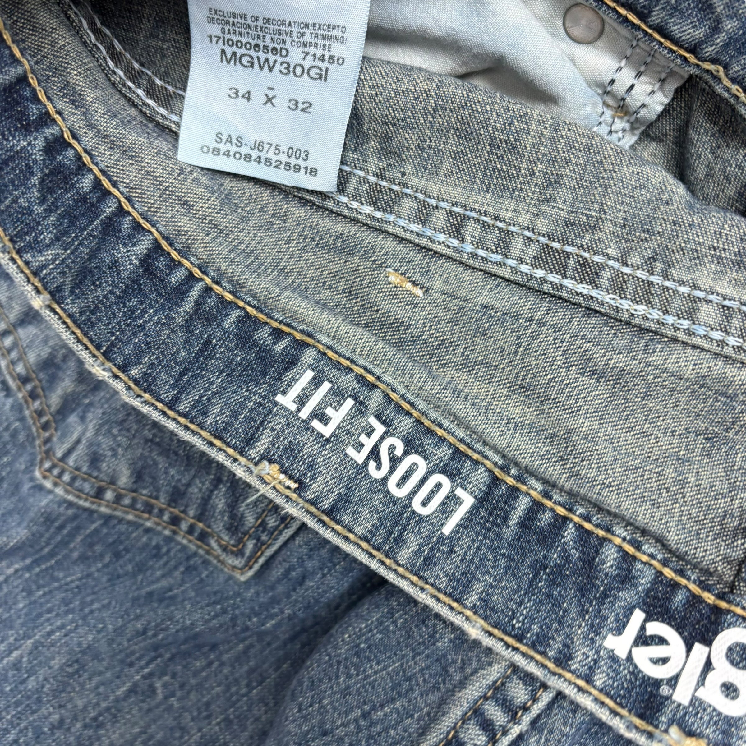 Wrangler Jeans W34 L33 Mens Mid Blue Baggy Relaxed Straight Fit Denim