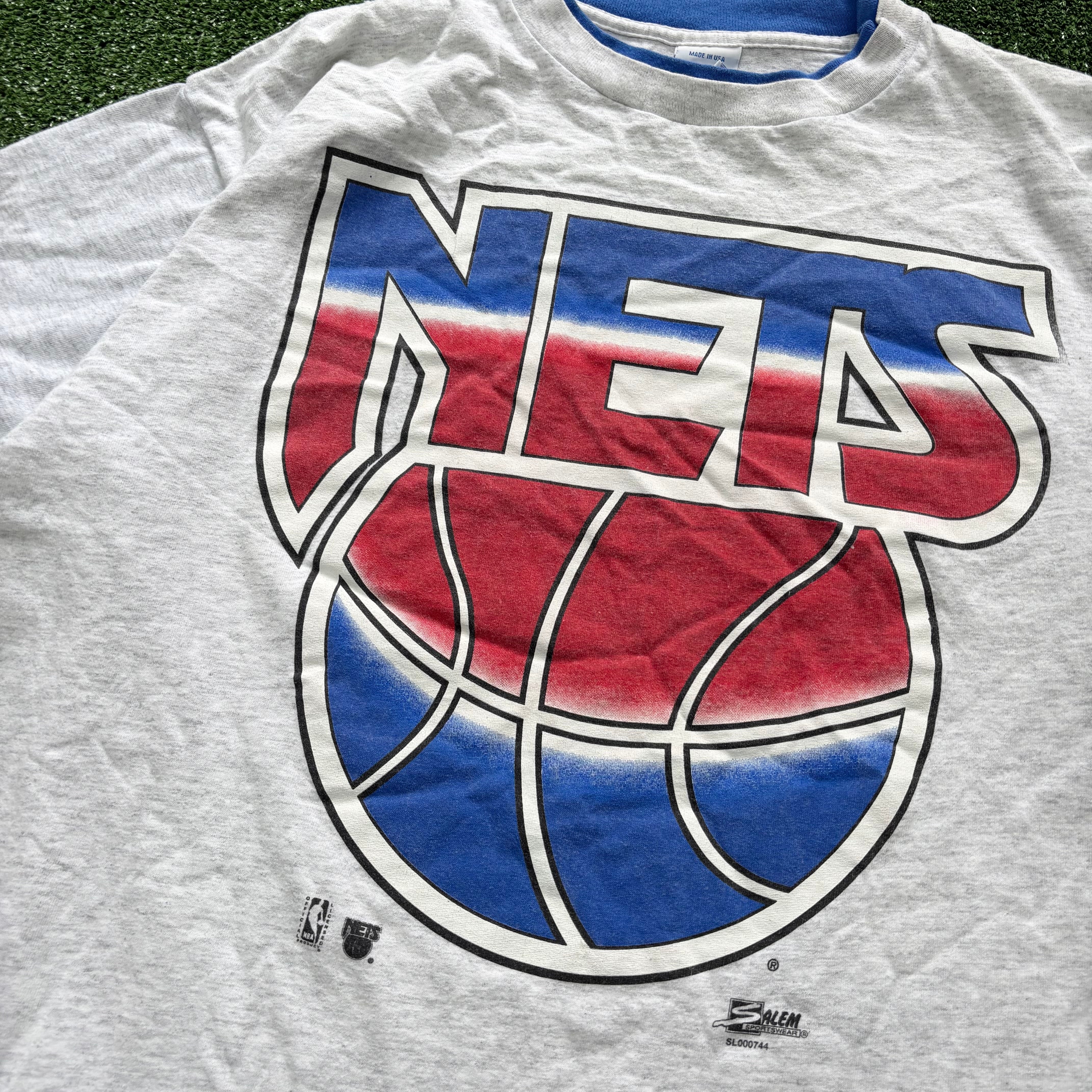 Vintage T Shirt Mens XL Grey Single Stitch Graphic Print 90s Nets Basketball (F)