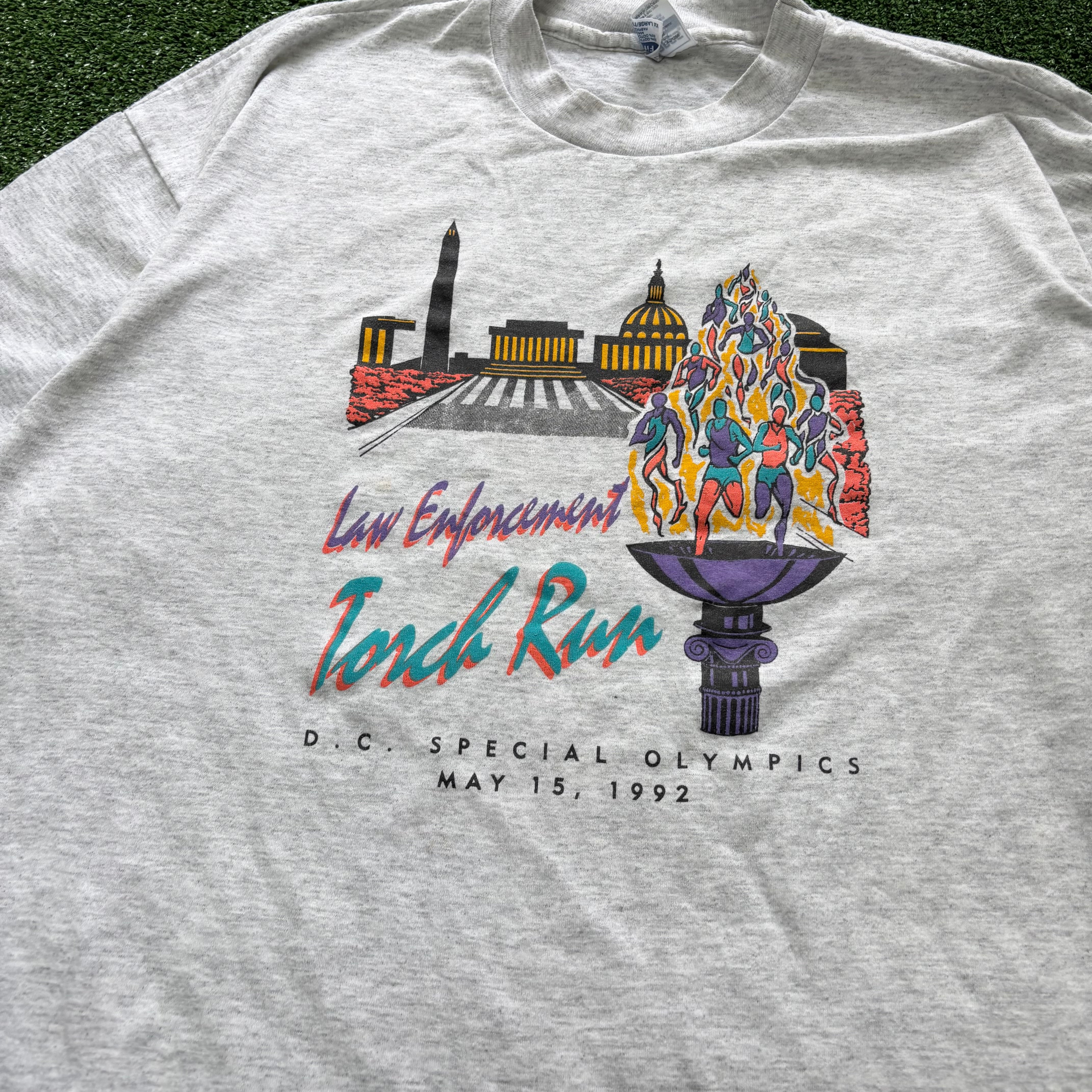 Vintage T Shirt Mens XXL Grey Single Stitch Graphic Print 90s USA Run Race