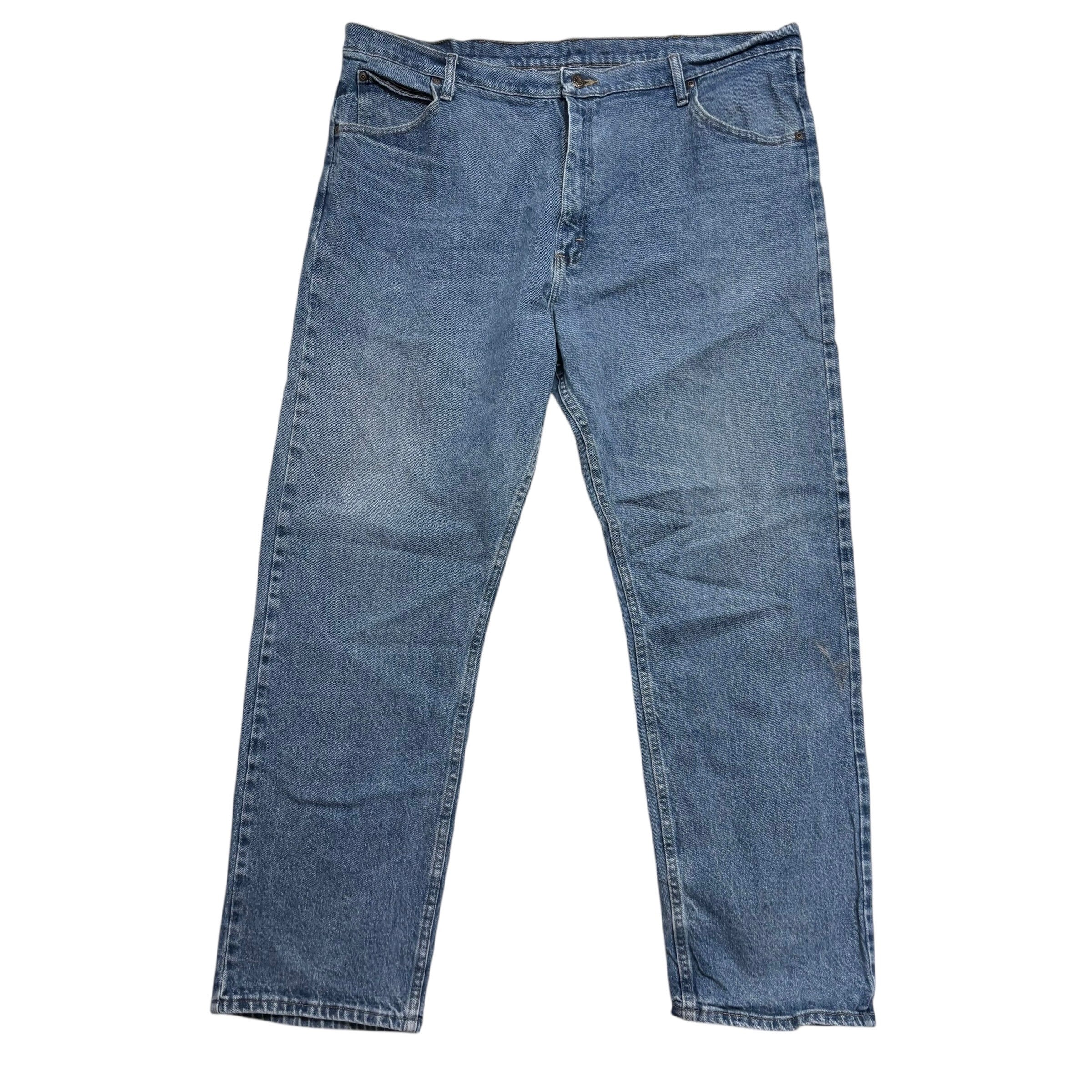 Wrangler Jeans W42 L32 Mens Mid Blue Relaxed Straight Fit Stretch Denim