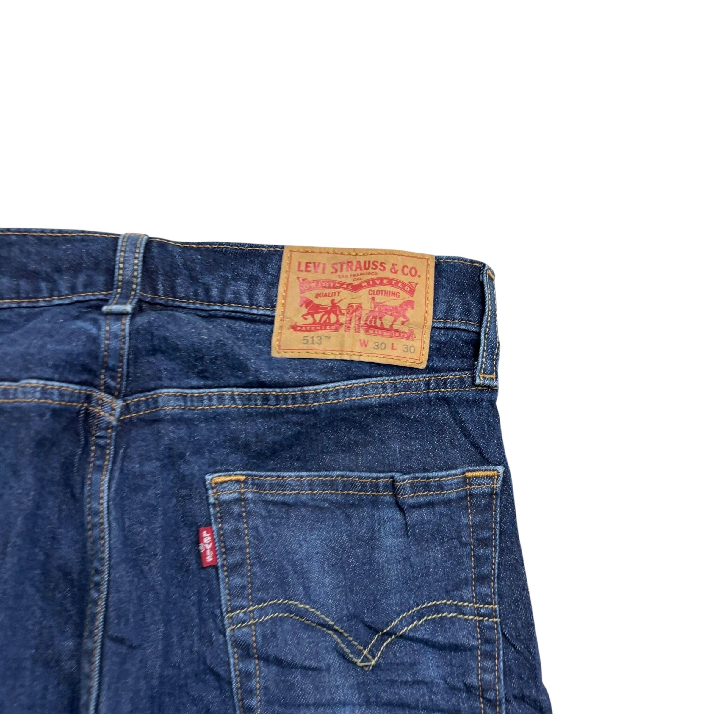 Levis 513 Jeans W30 L30 Mens Dark Blue Slim Straight Fit Stretch Denim (E)