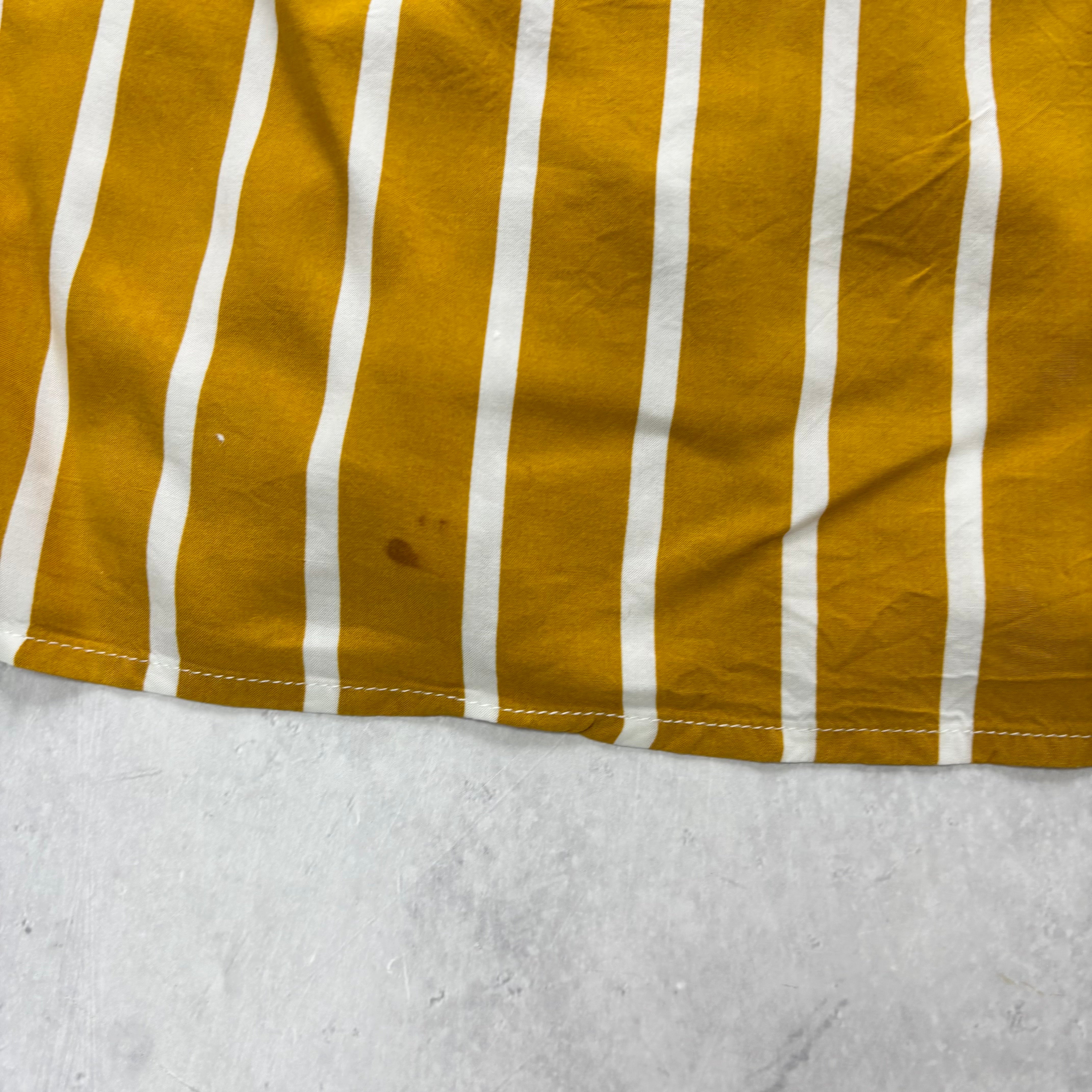 Mens Striped Shirt Medium Yellow Short Sleeve Rayon