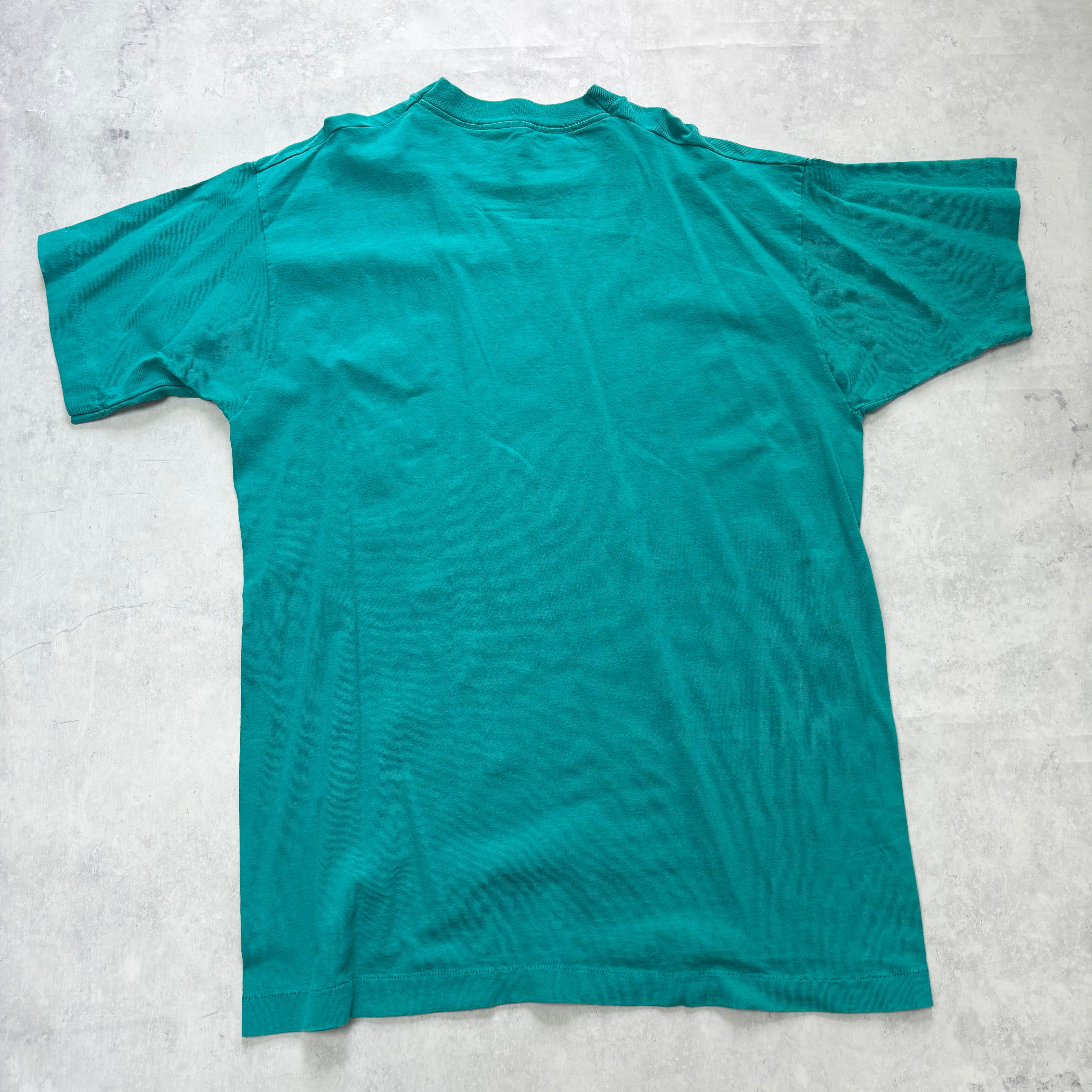 Vintage T Shirt Mens XL Turquoise Blue Single Stitch Graphic Print 90s (E)