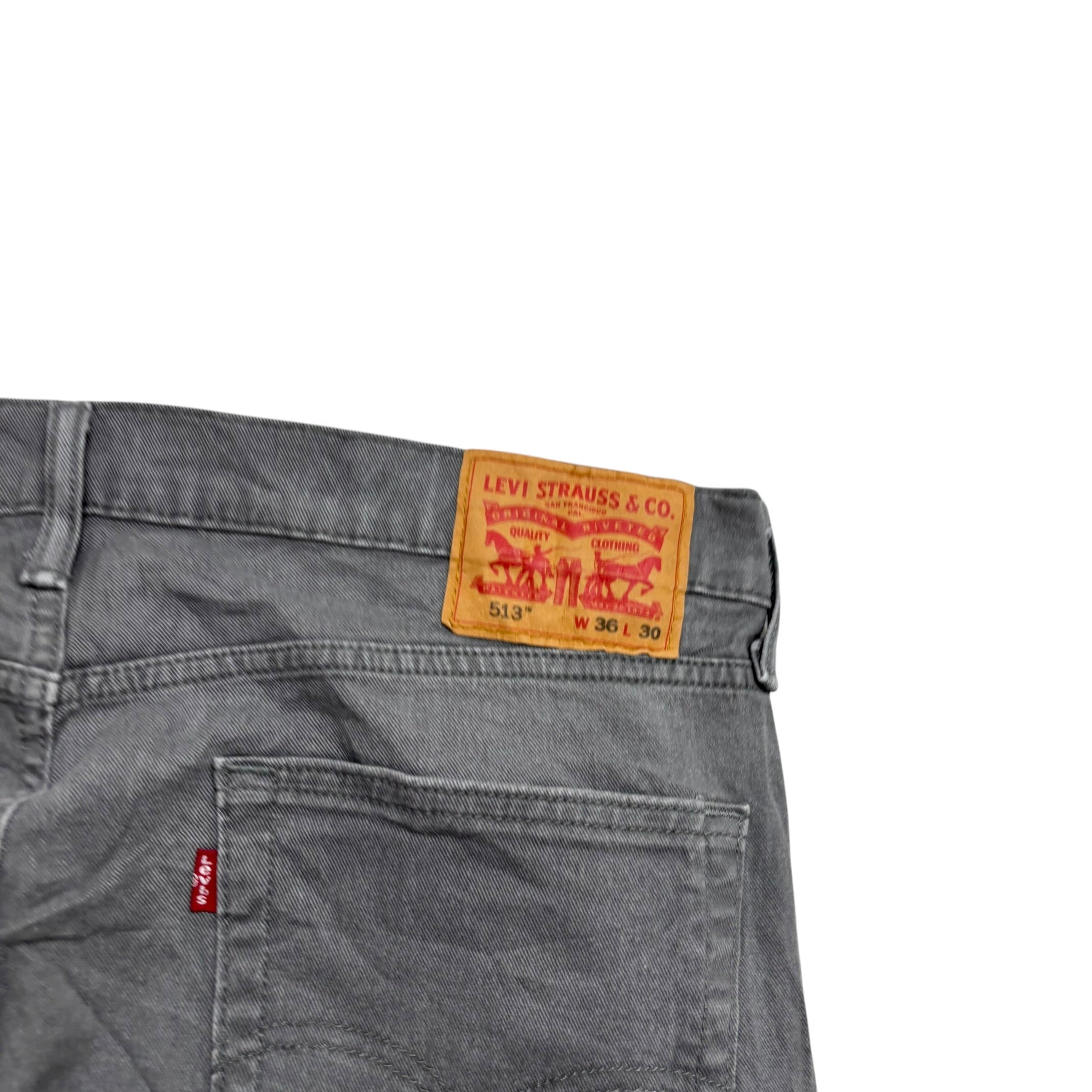 Levis 513 Jeans W36 L30 Mens Grey Slim Straight Fit Stretch Denim (E)