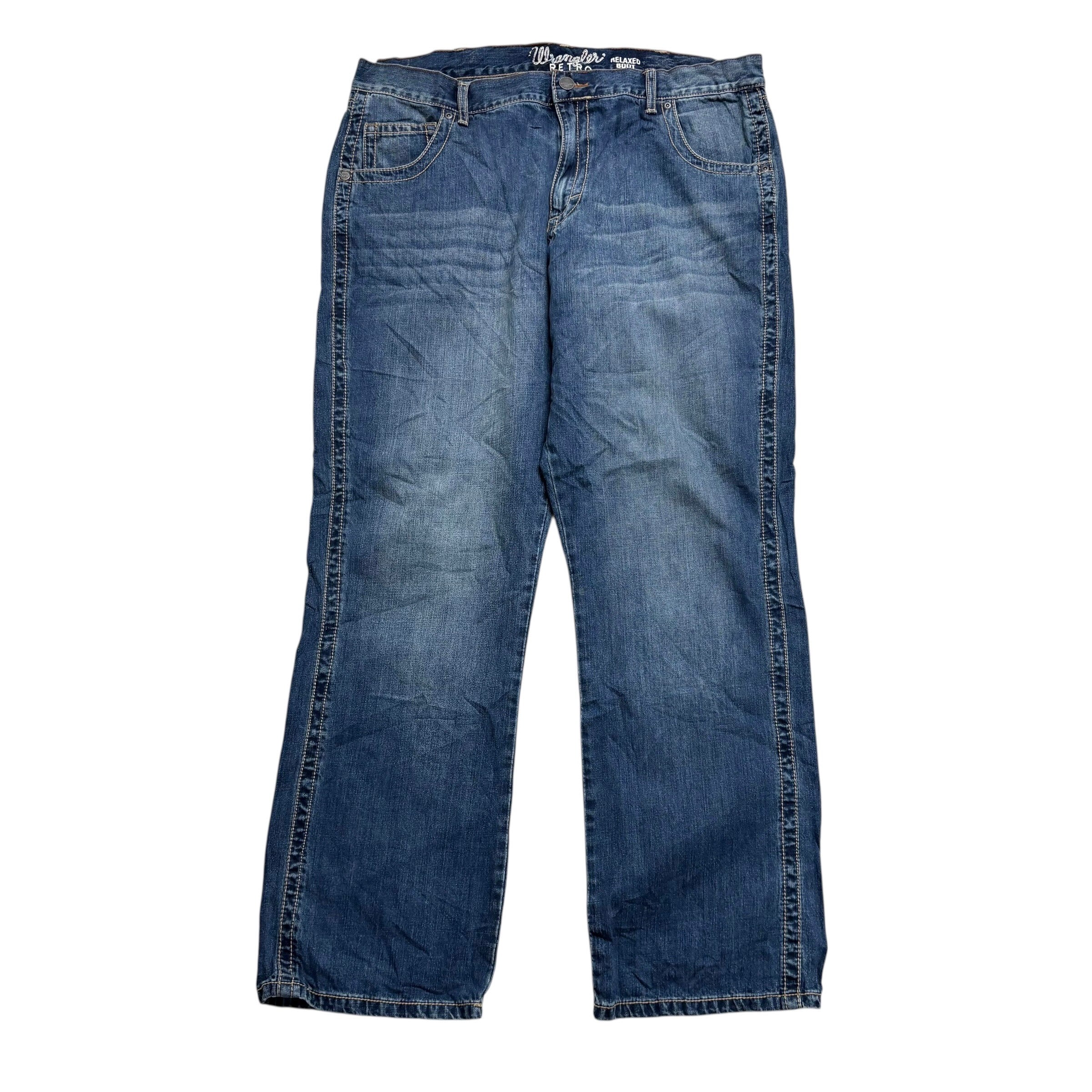 Wrangler Jeans W40 L34 Mens Mid Blue Relaxed Bootcut Fit Denim (E)