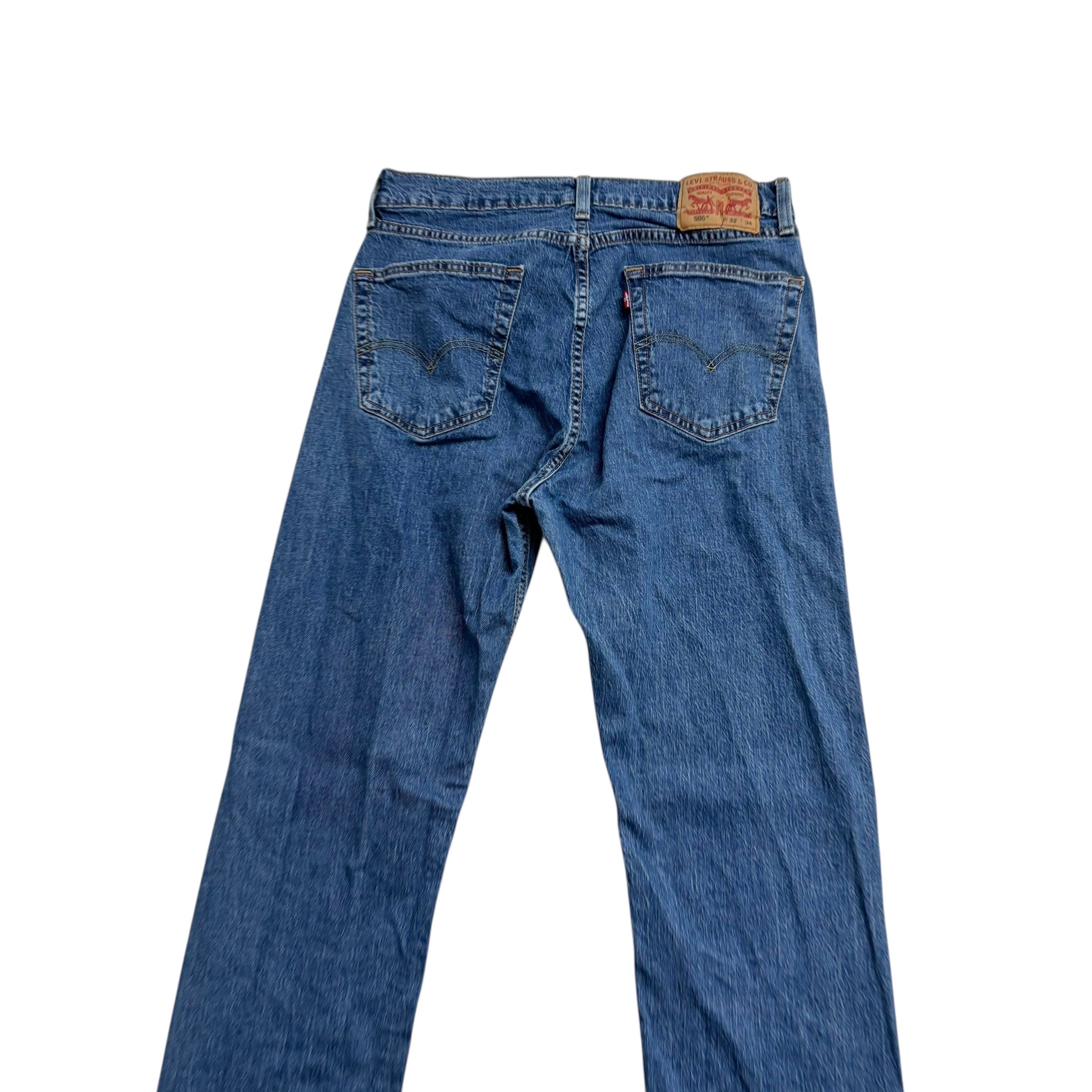 Levis 505 Jeans W32 L34 Mens Mid Blue Regular Straight Fit Stretch Denim