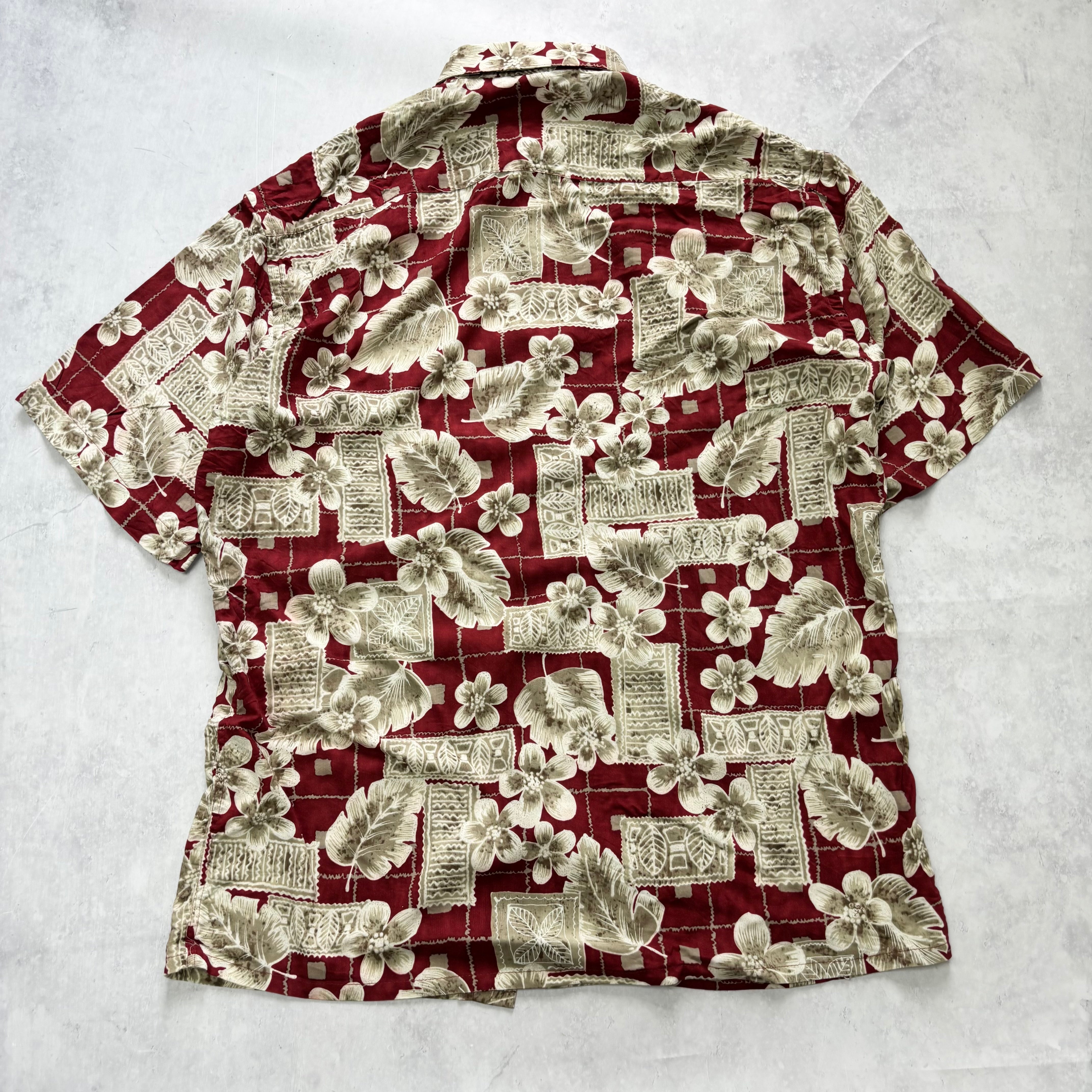Vintage Hawaiian Shirt Mens Medium Red Floral Aloha Short Sleeve Rayon (E)