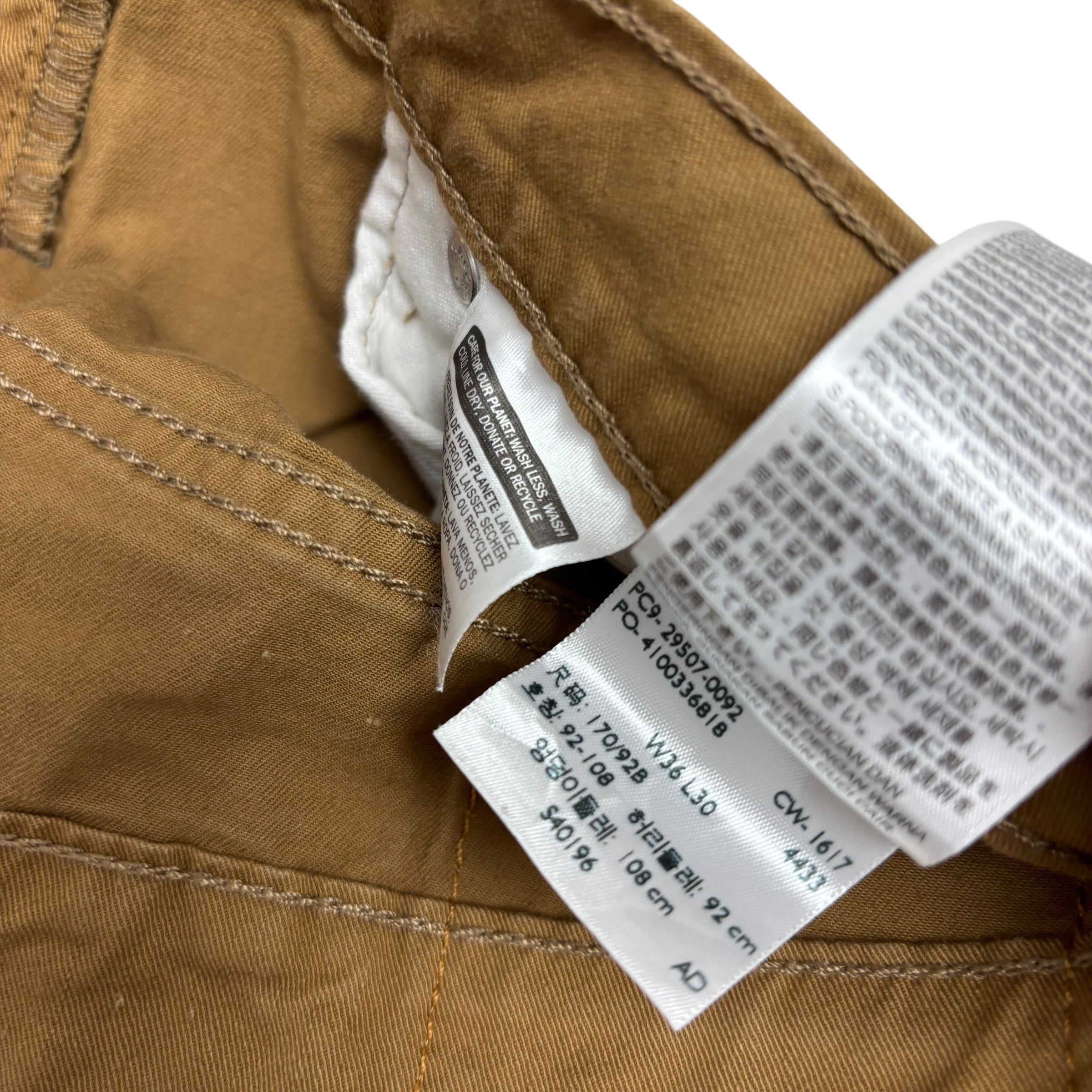 Levis 502 Trousers W36 L28 Mens Tan Regular Tapered Fit Stretch Pants (E)