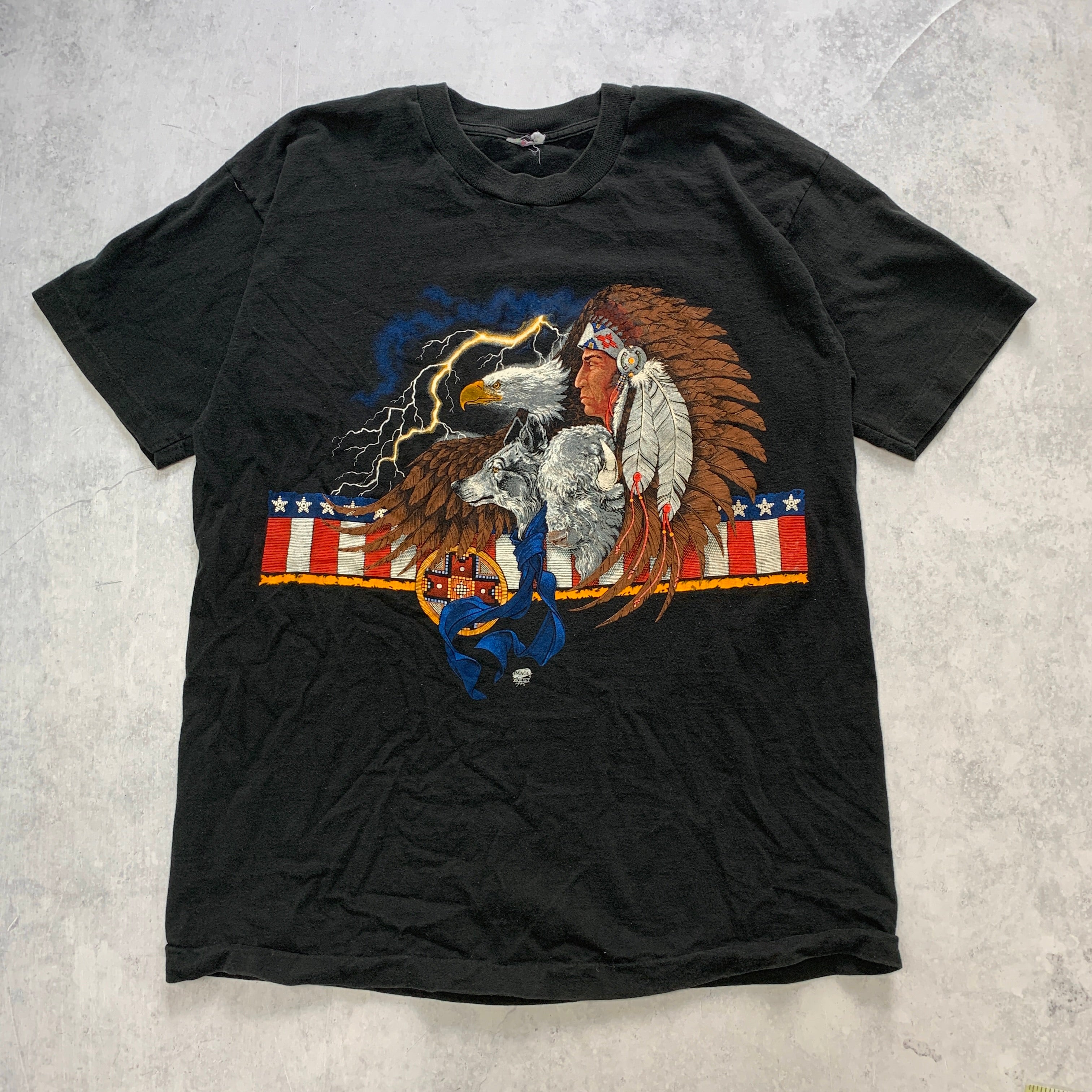 Vintage T Shirt Mens XL Black Single Stitch Graphic Print 90s USA Western