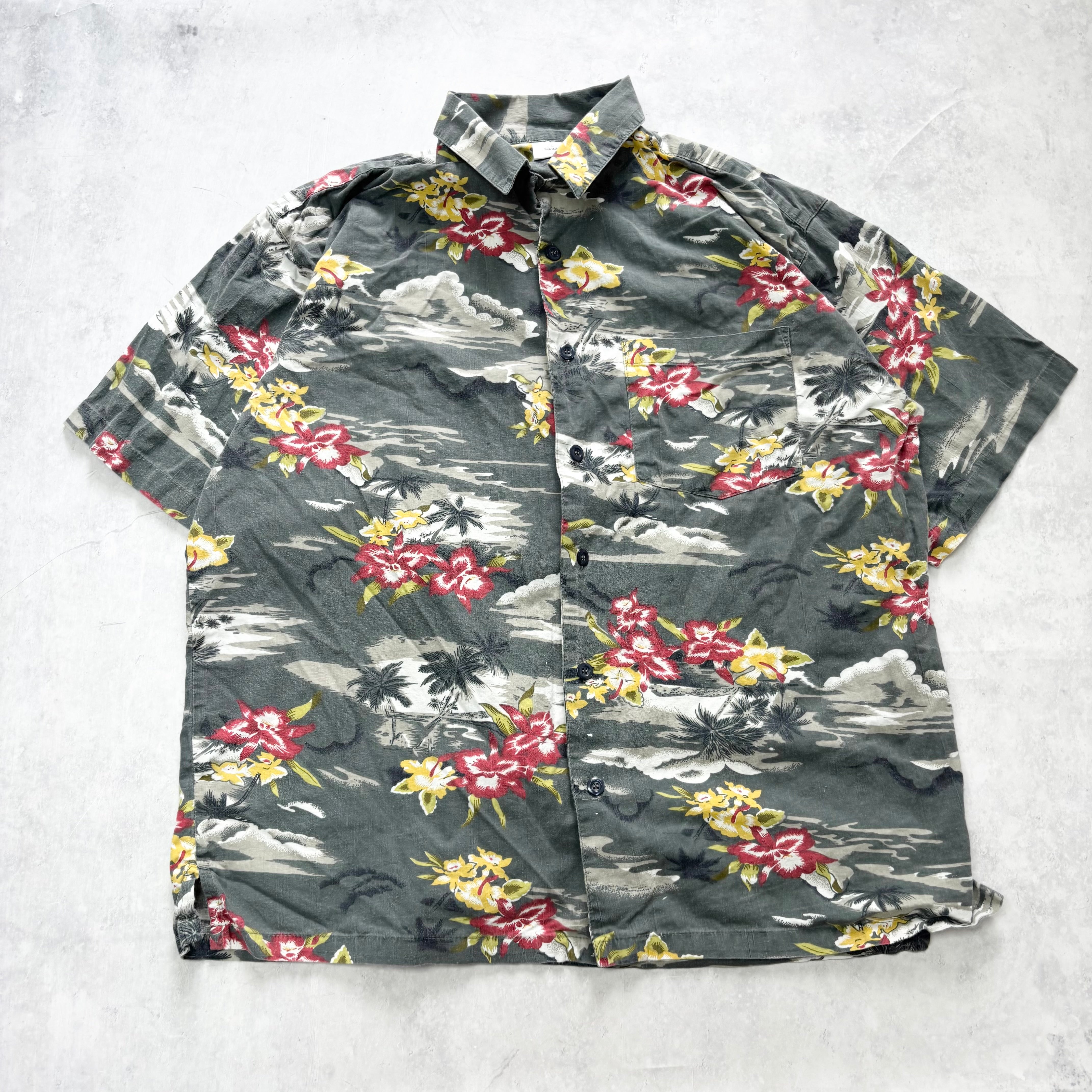Vintage Hawaiian Shirt Mens XL Grey Floral Aloha Short Sleeve