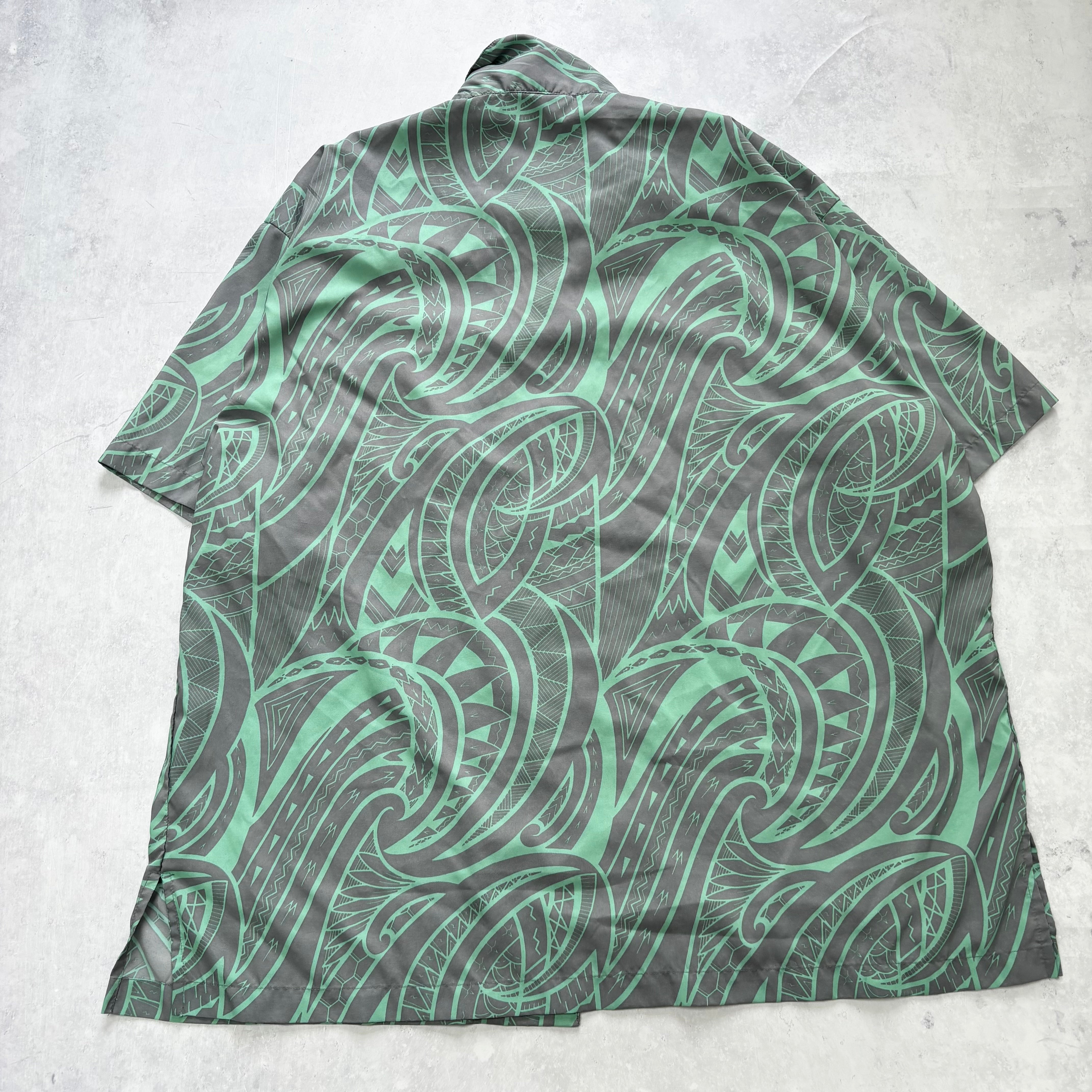 Hawaiian Shirt Mens 3XL Green Short Sleeve Polyester (E)