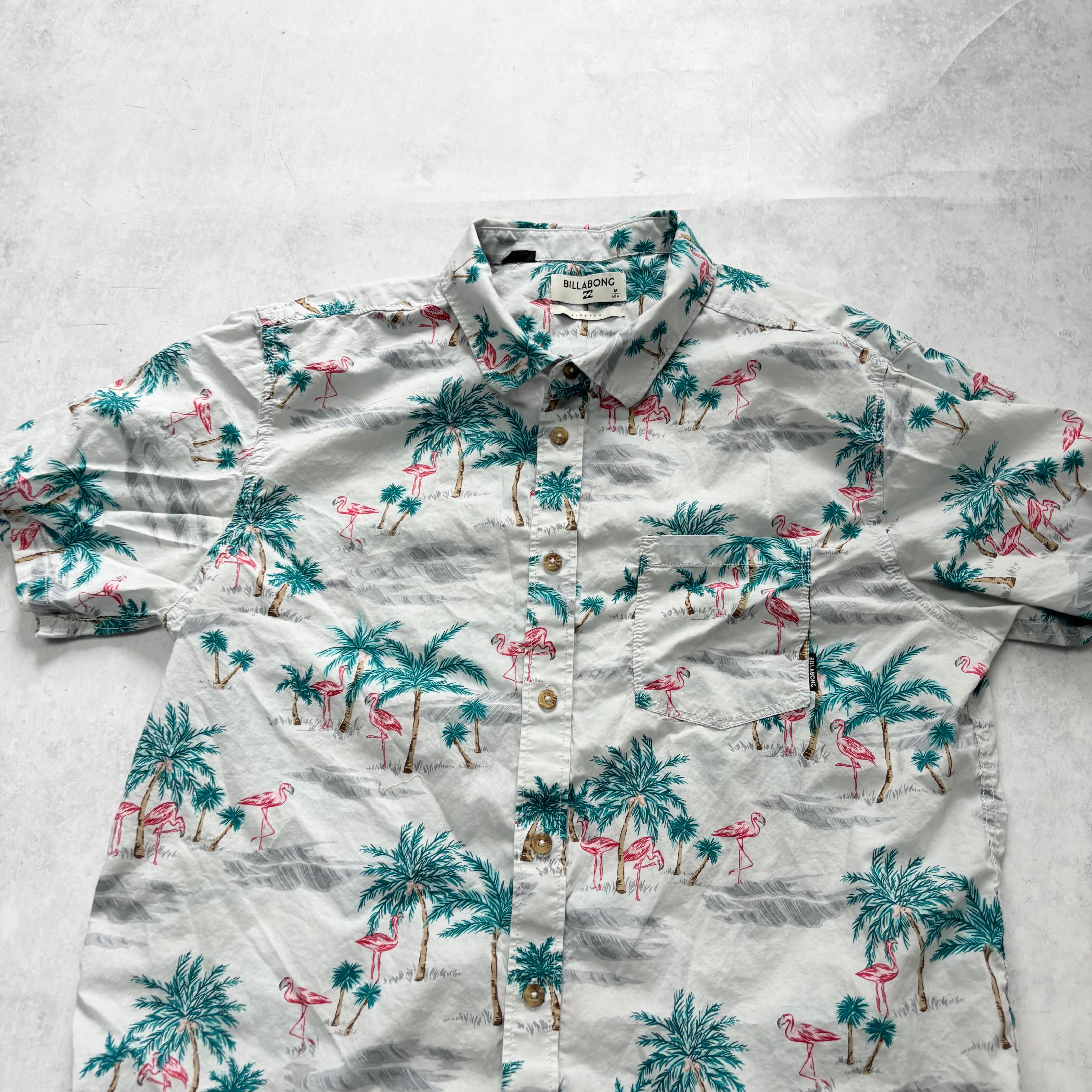 Billabong Hawaiian Shirt Mens Medium Blue Floral Aloha Short Sleeve Cotton (E)