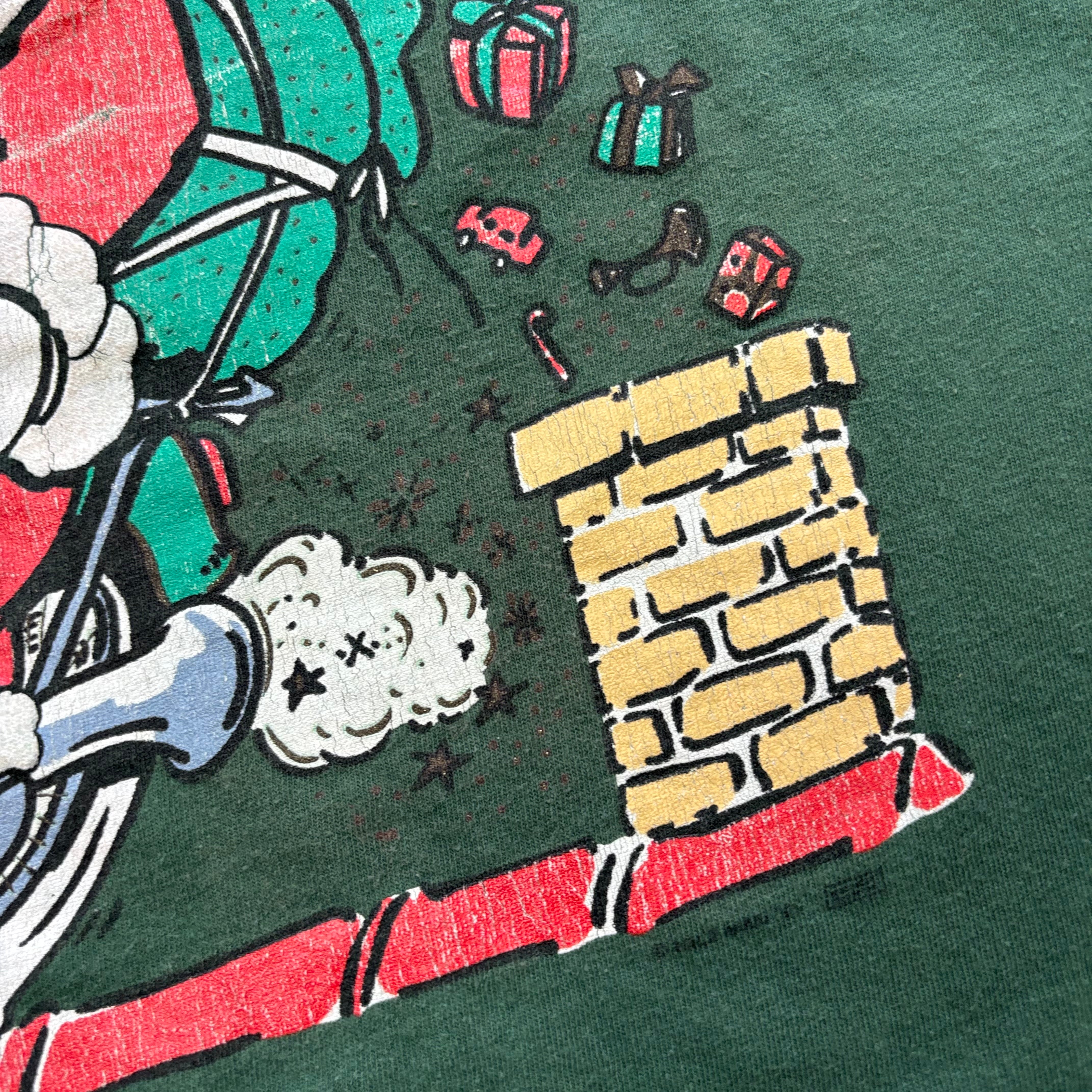 Vintage T Shirt Mens XL Green Graphic Print 90s Santa Xmas (E)