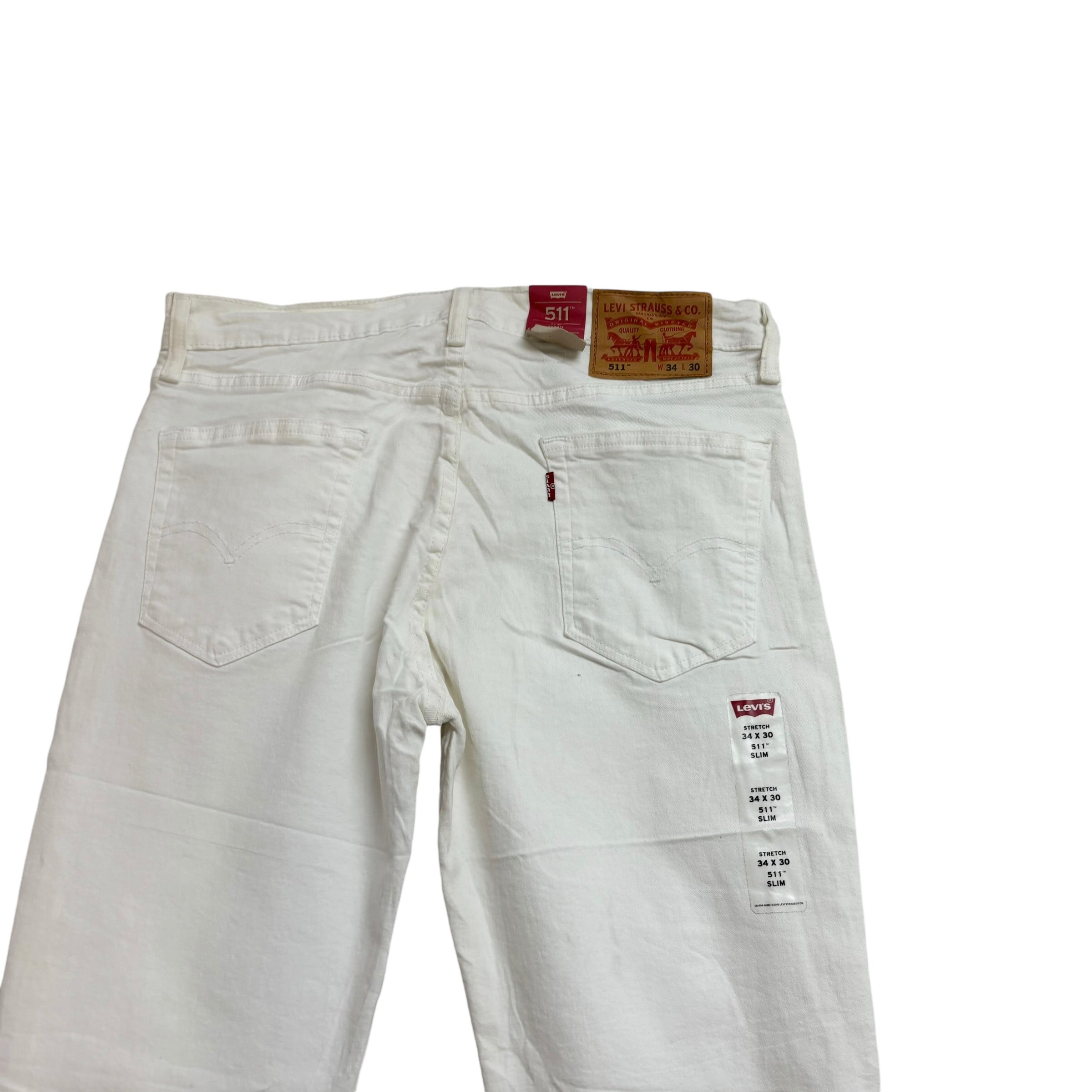 Levis 511 Jeans W34 L30 Mens White Slim Fit Stretch Denim