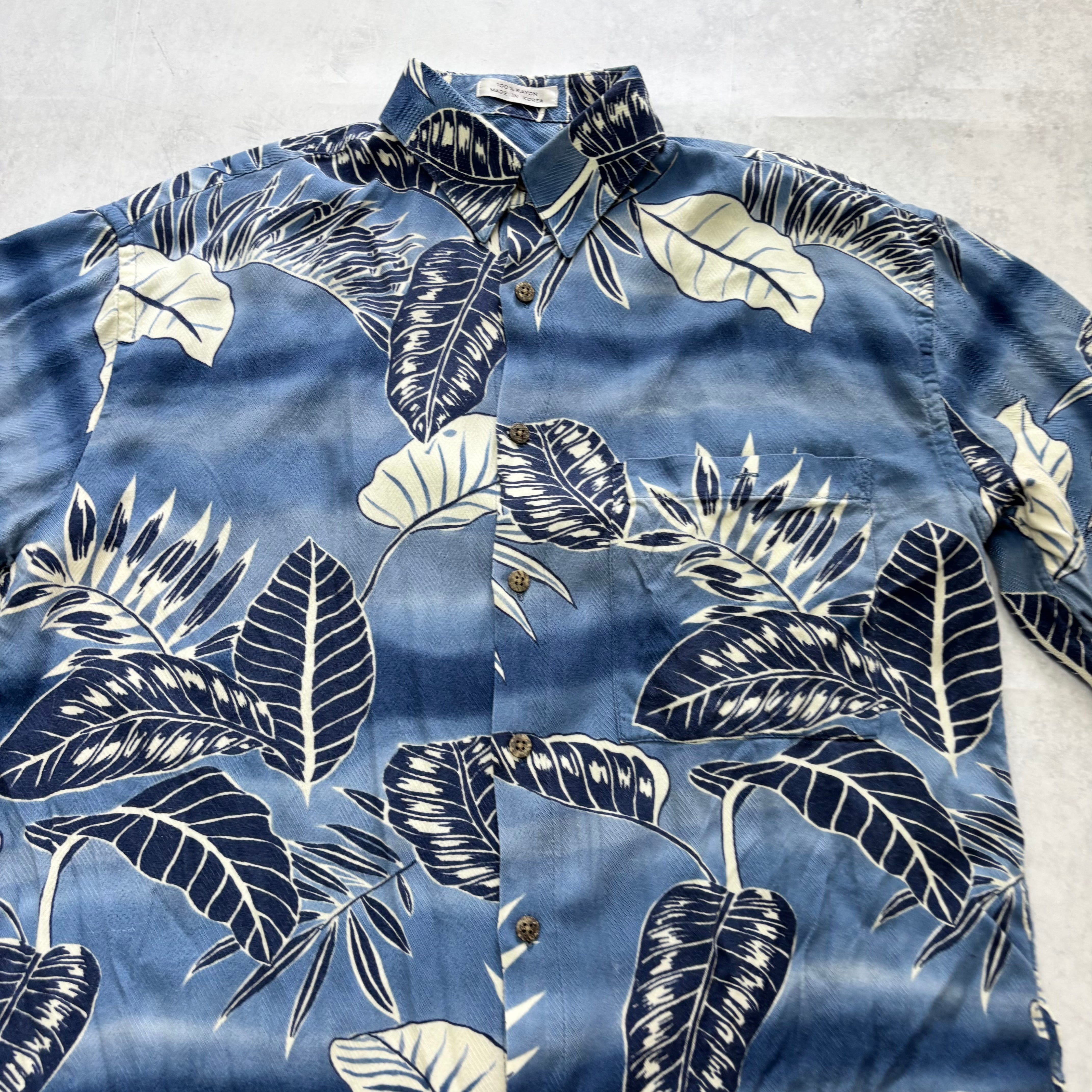 Vintage Hawaiian Shirt Mens Small Blue Floral Aloha Short Sleeve Rayon (E)