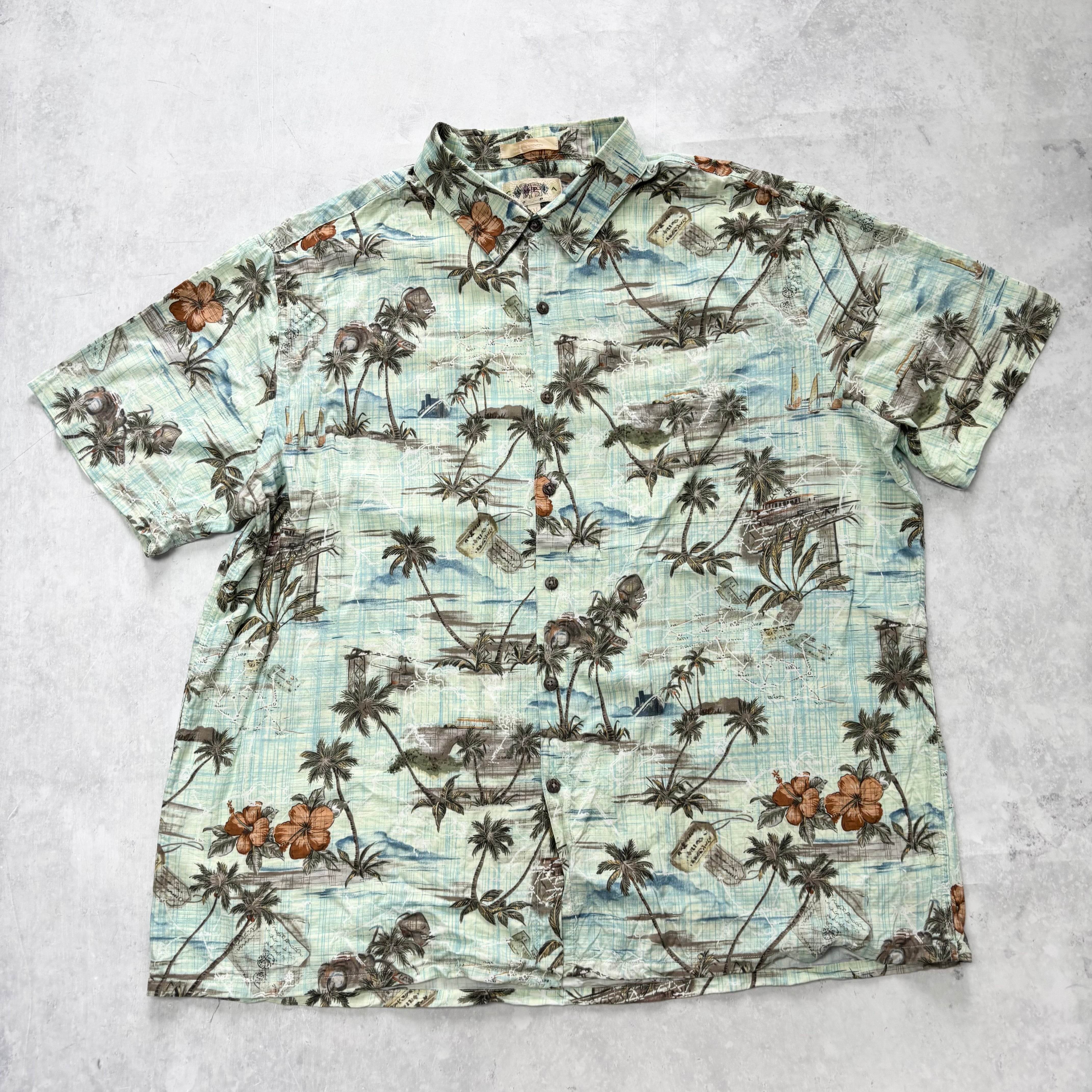 Vintage Hawaiian Shirt Mens XXL Green Floral Aloha Short Sleeve Rayon (E)