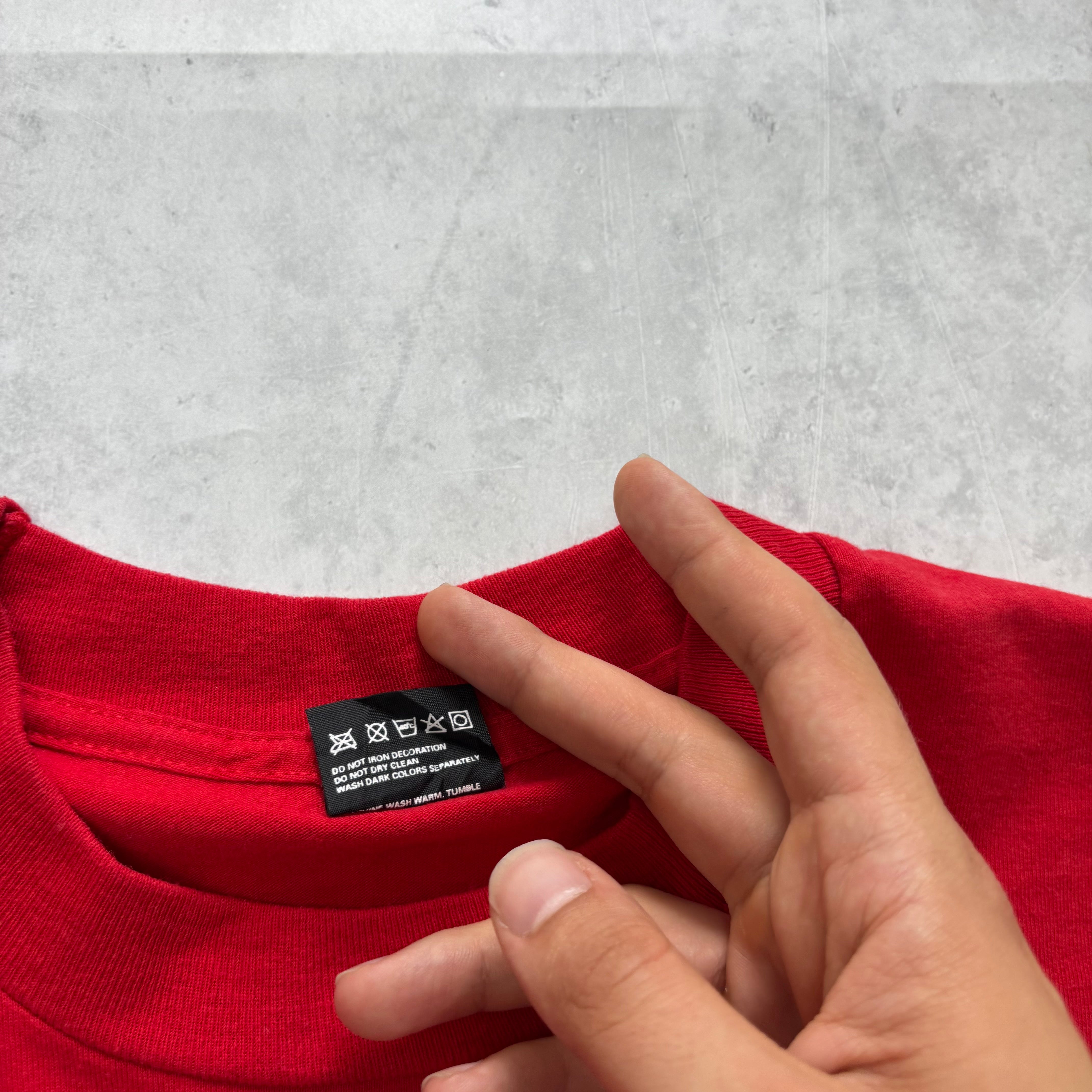 Vintage T Shirt Mens Large Red Single Stitch Graphic Print 90s College (E)