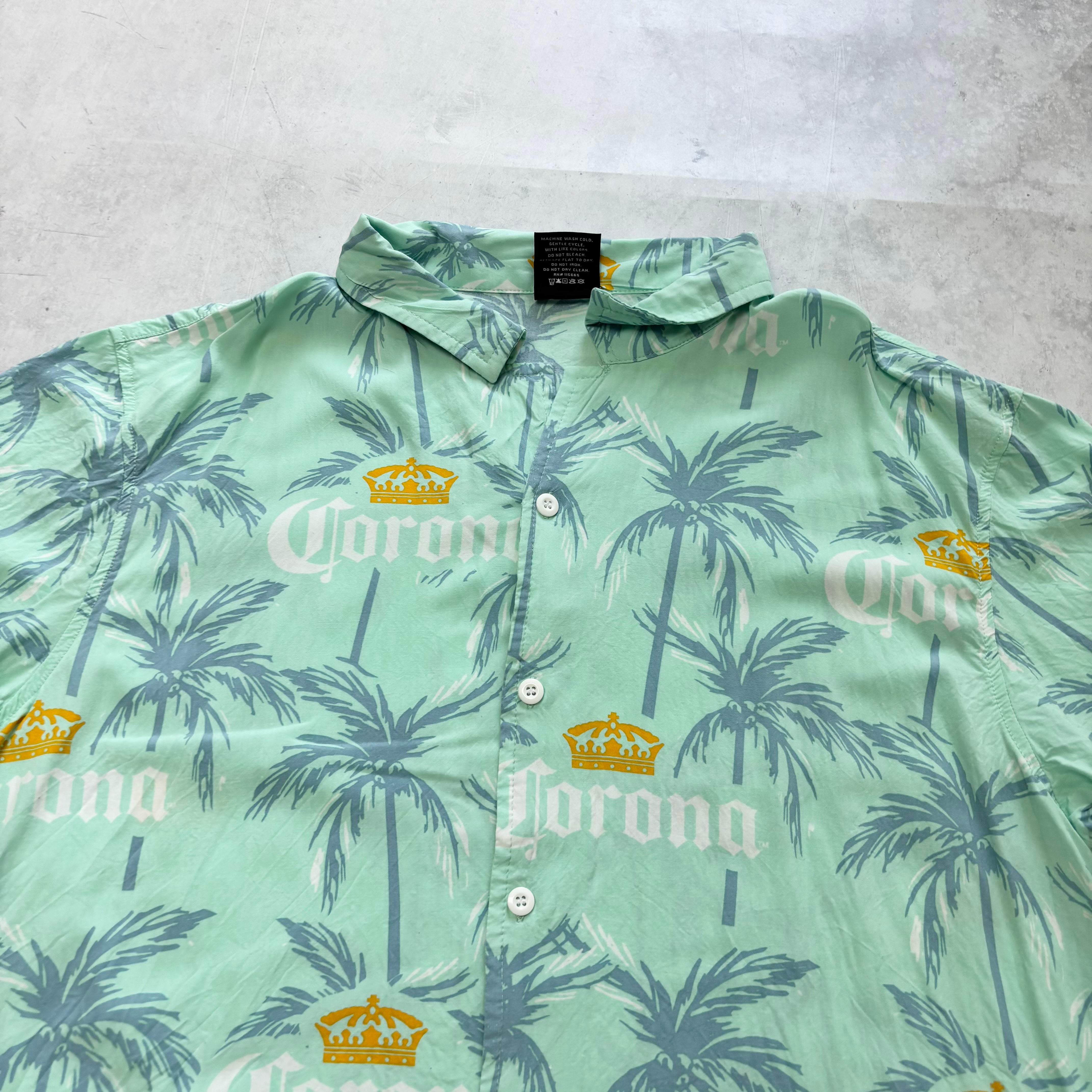 Corona Hawaiian Shirt Mens Large Green Floral Aloha Short Sleeve Rayon