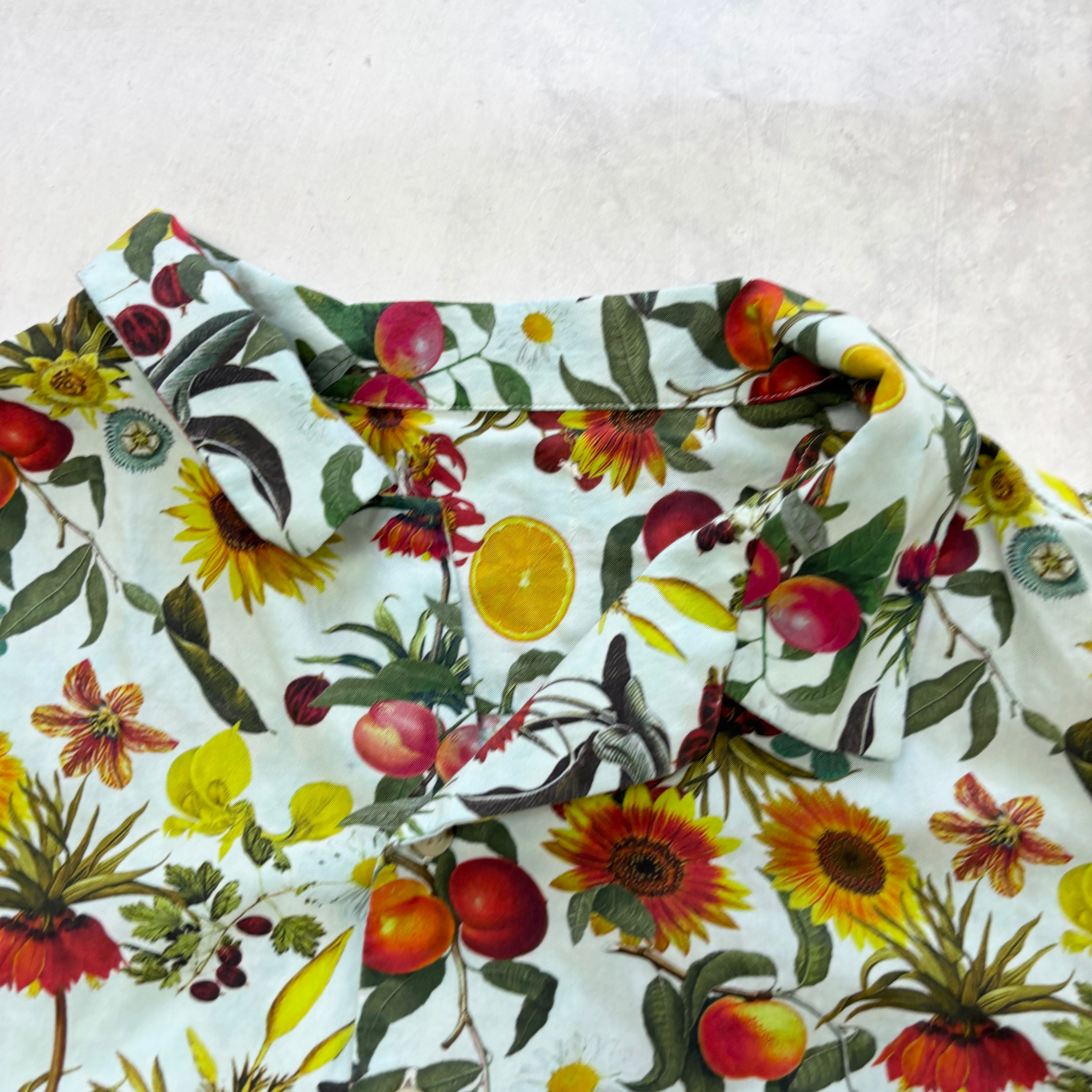 Hawaiian Shirt Mens Large Blue Floral Aloha Short Sleeve Viscose Blend (E)