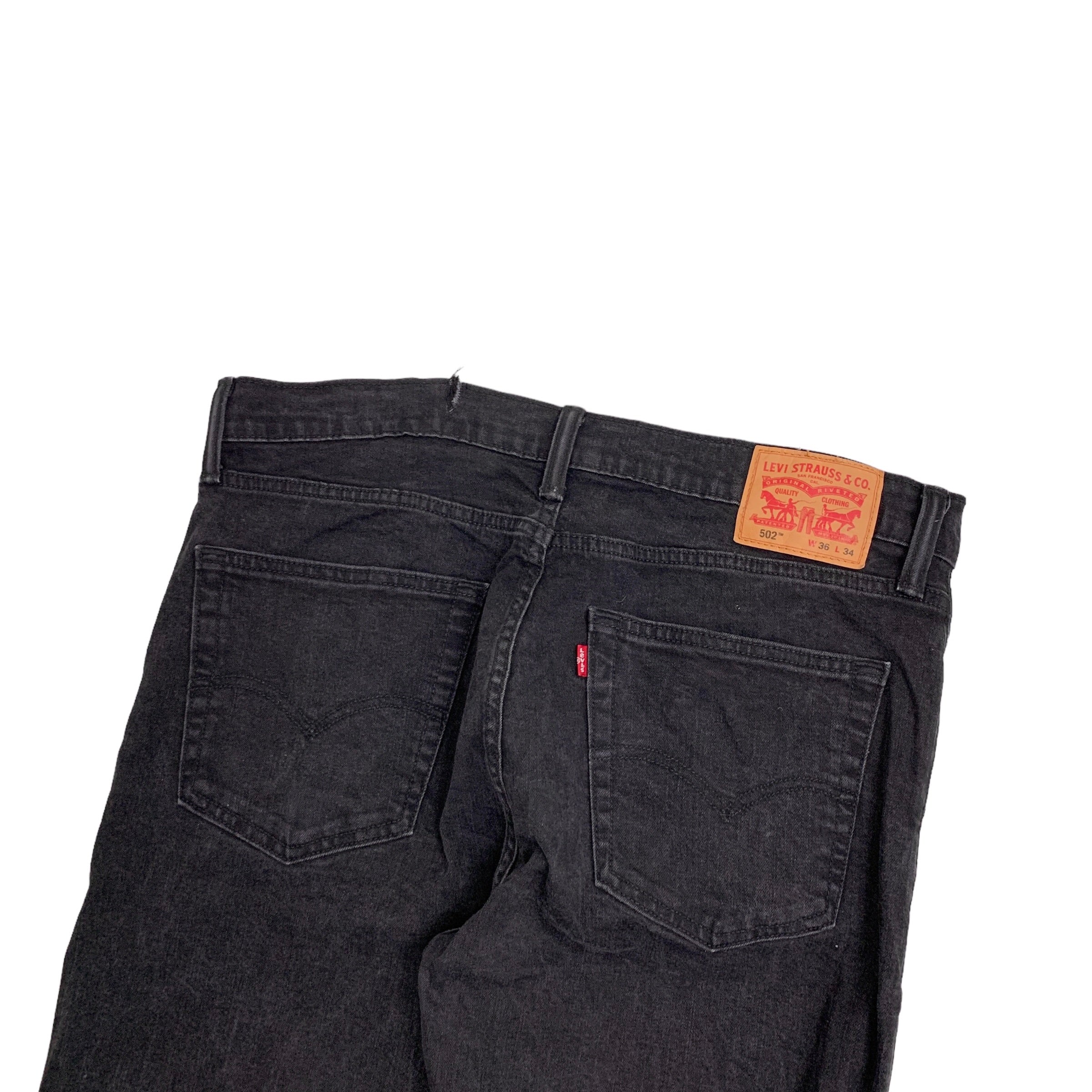 Levis 502 Jeans W36 L34 Mens Black Regular Taper Fit Stretch Denim