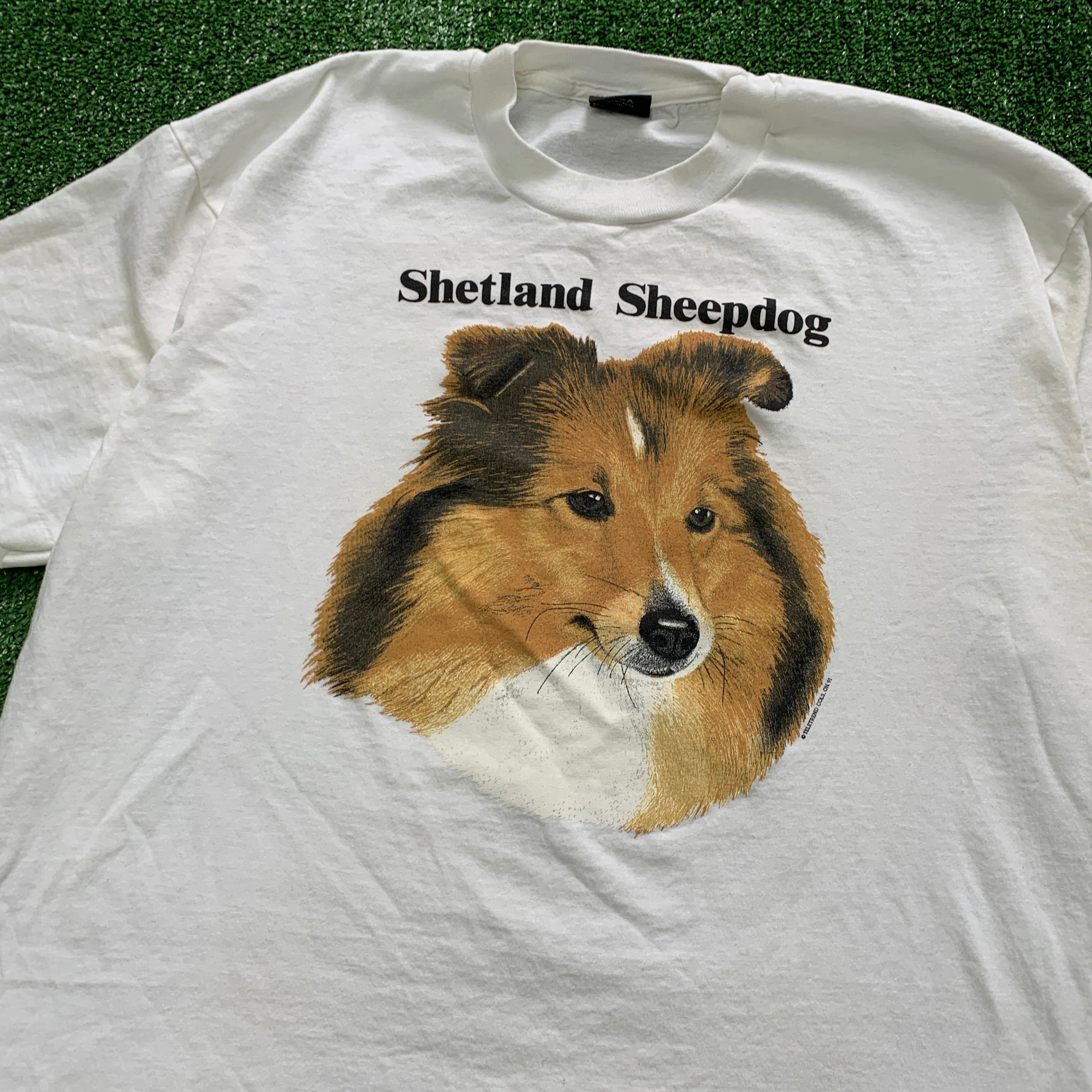 Vintage T Shirt Mens Large White Single Stitch Graphic Print 90s Dogs