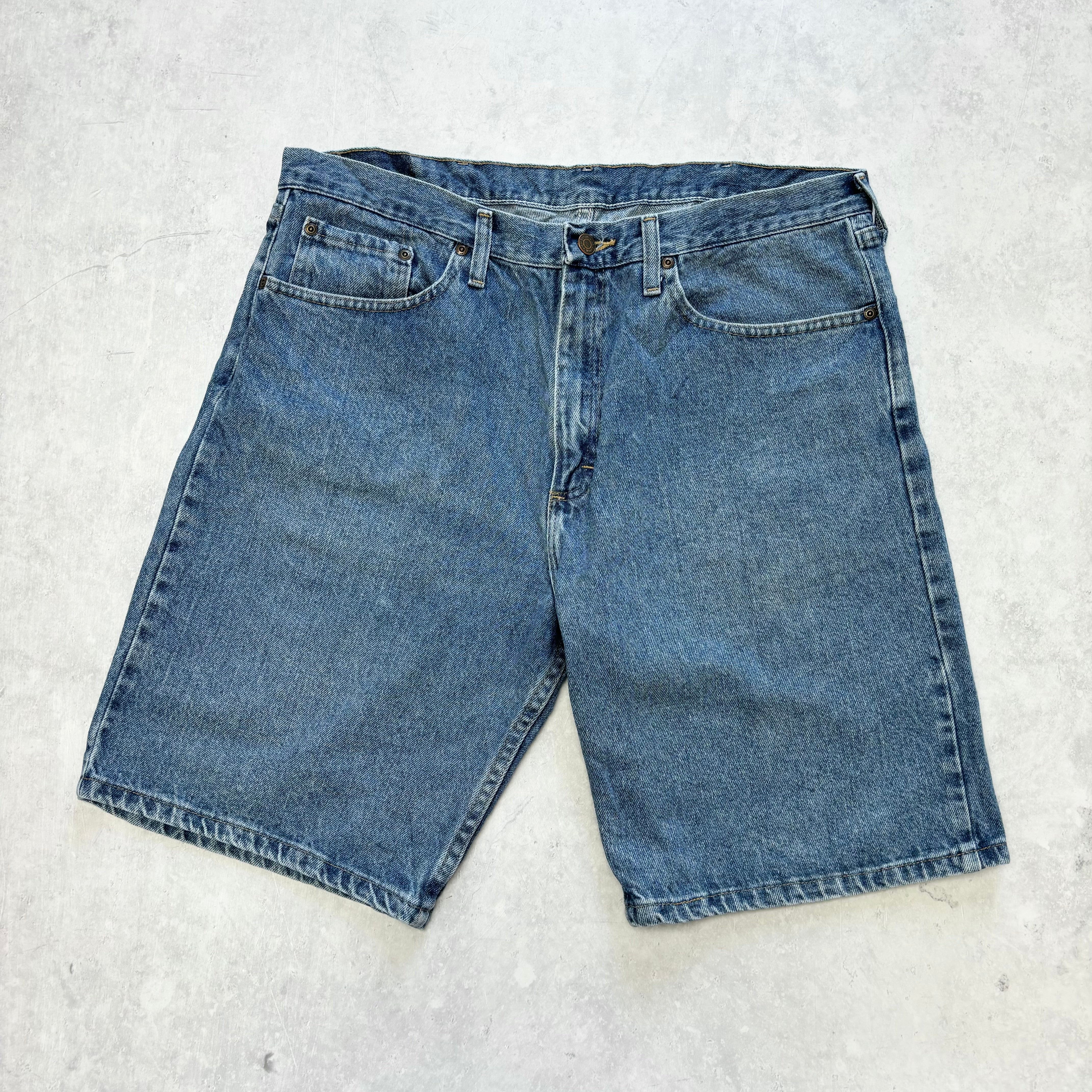 Vintage Wrangler Jorts W36 Mens Denim Shorts Mid Blue Baggy Relaxed Fit