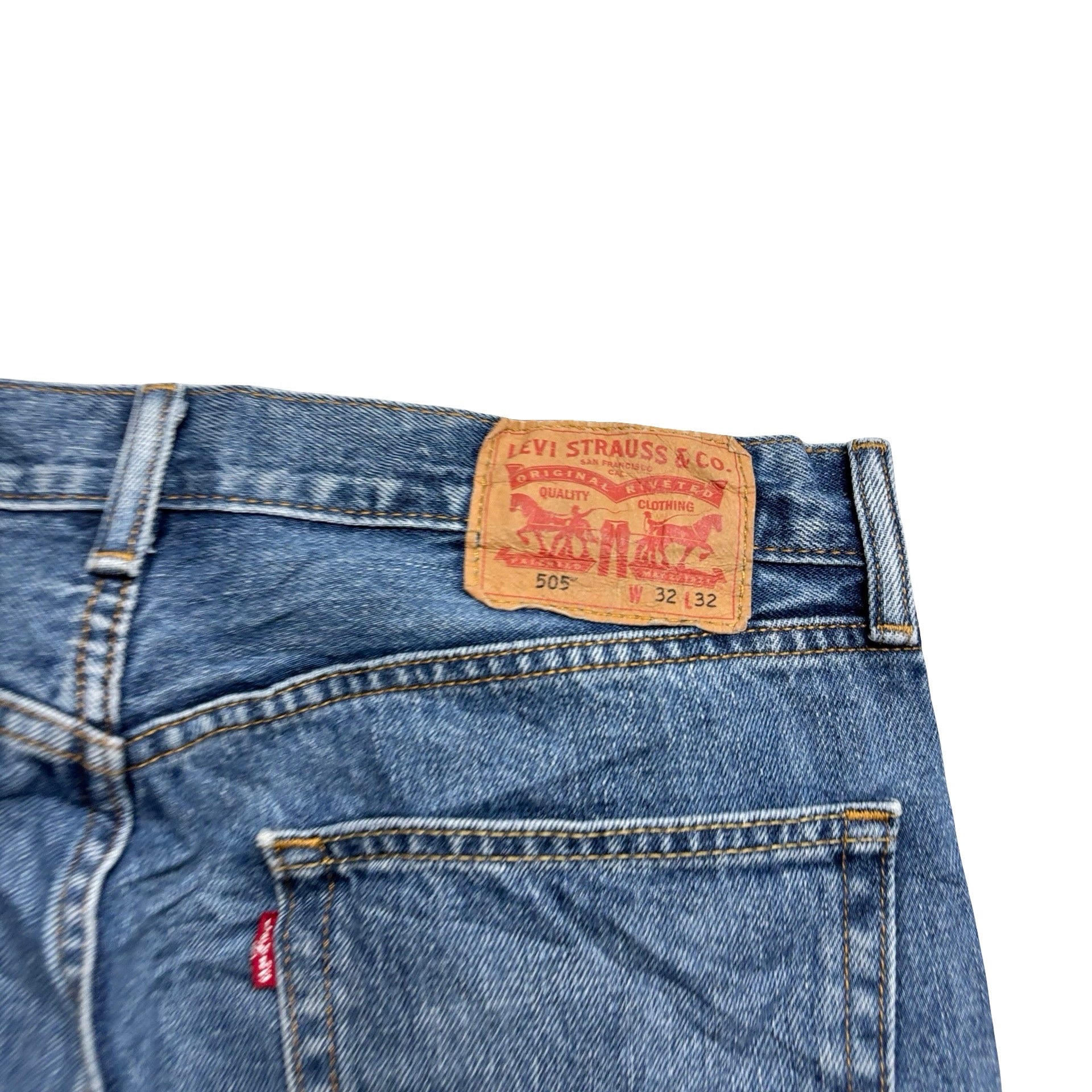 Levis 505 Jeans W32 L32 Mens Mid Blue Regular Straight Fit Denim (E)