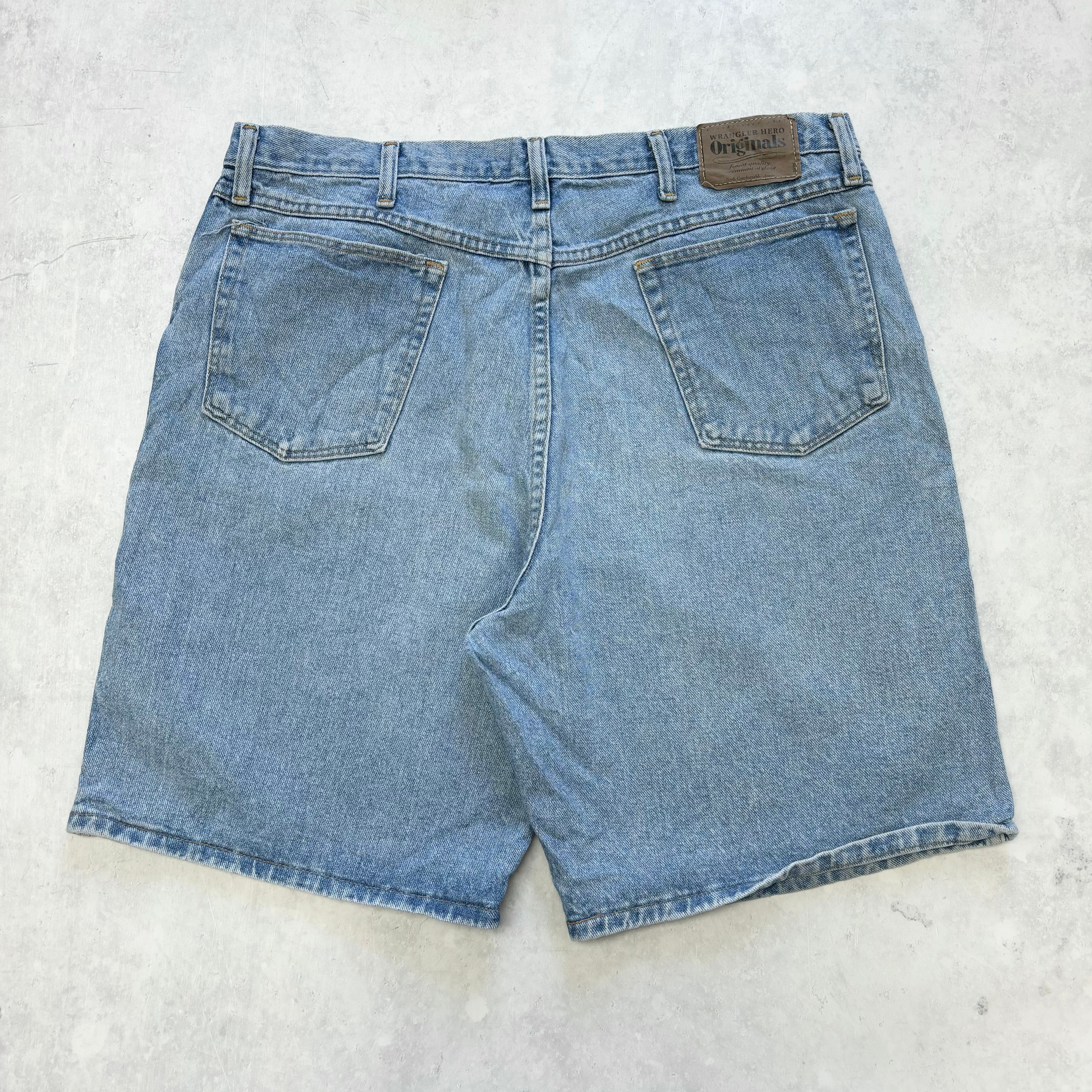 Vintage Wrangler Jorts W36 Mens Denim Shorts Light Blue Baggy Relaxed Fit