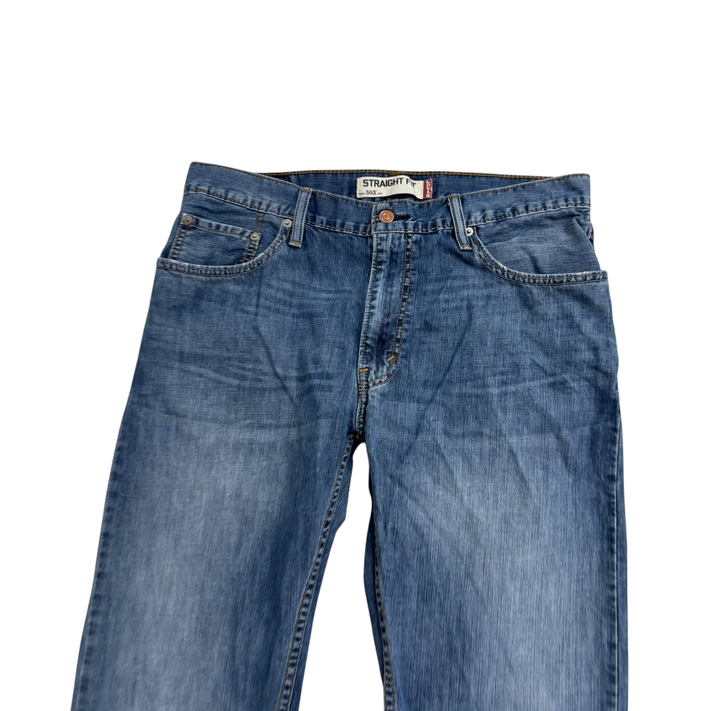 Levis 505 Jeans W34 L30 Mens Mid Blue Regular Straight Fit Vintage Denim (E)