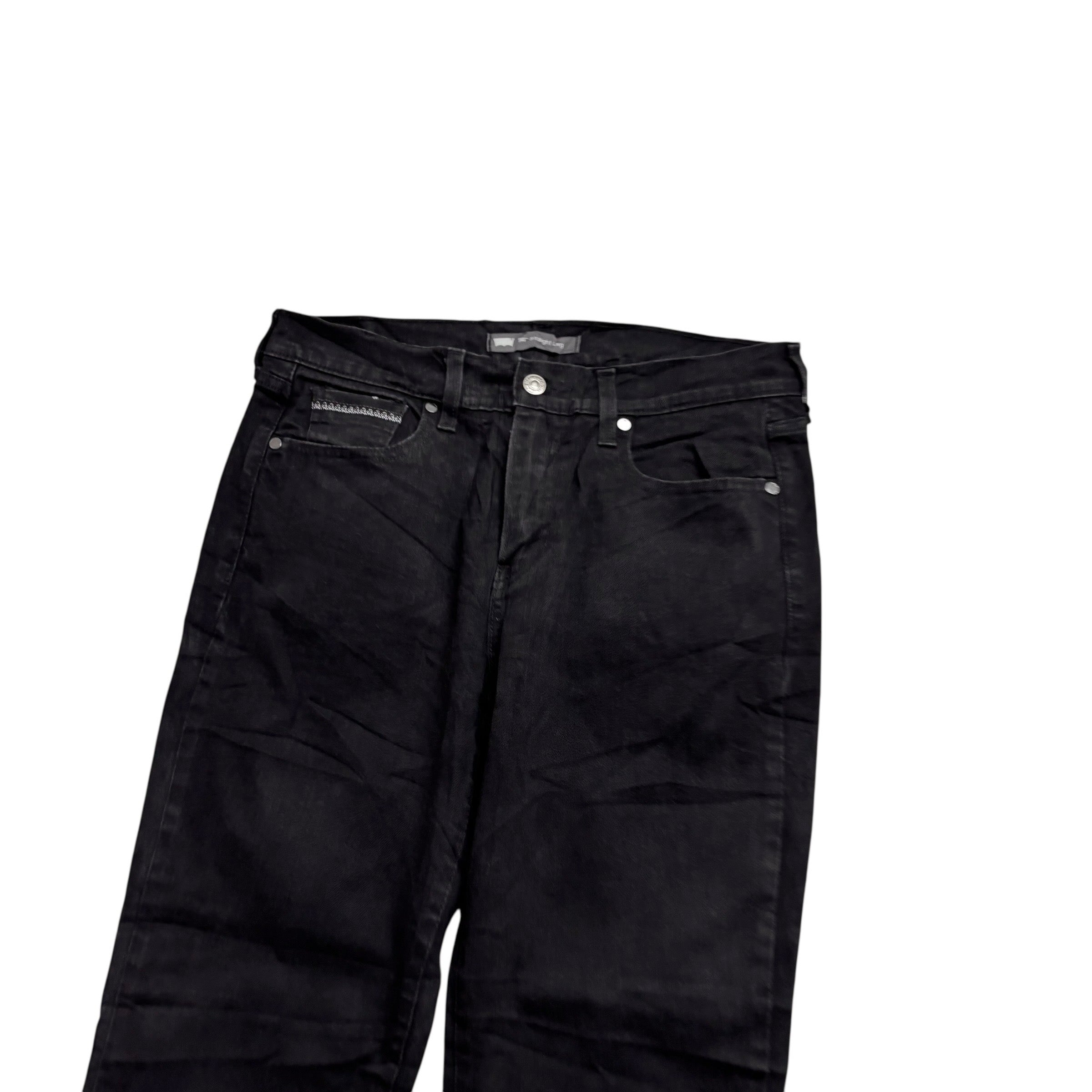 Levis 505 Jeans W30 L27 Womens Regular Straight Fit Black Stretch Denim