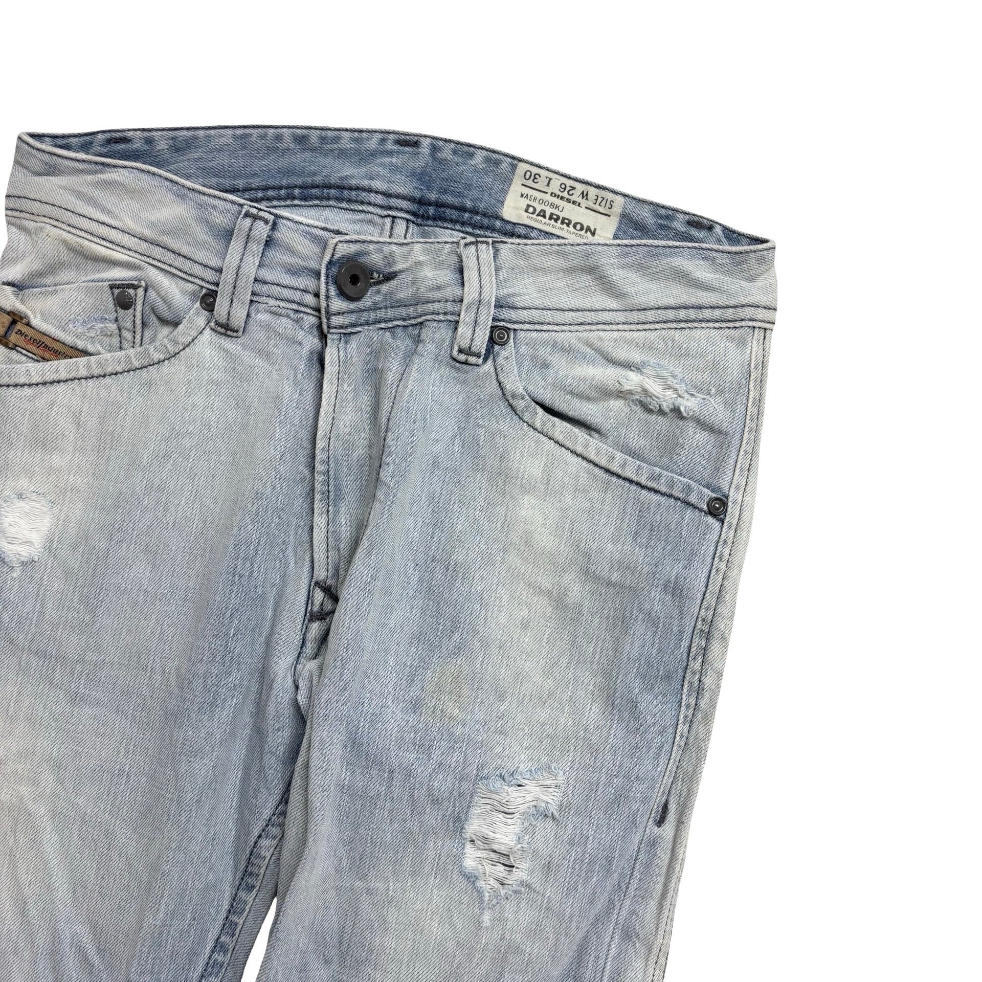 Diesel Darron Jeans W27 L30 Mens Light Blue Slim Tapered Fit Distressed