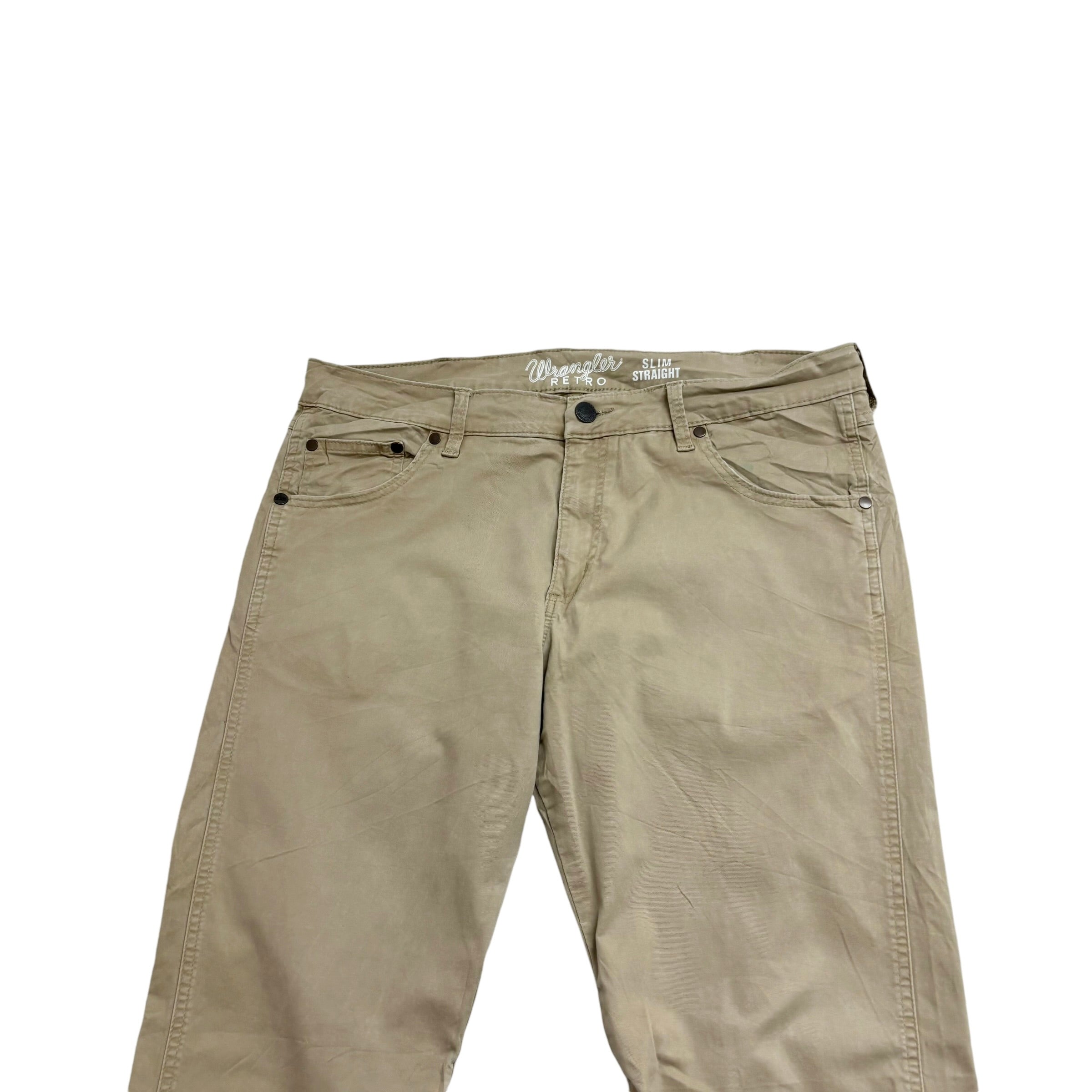 Wrangler Trousers W36 L36 Mens Beige Stone Slim Straight Fit Stretch Pants